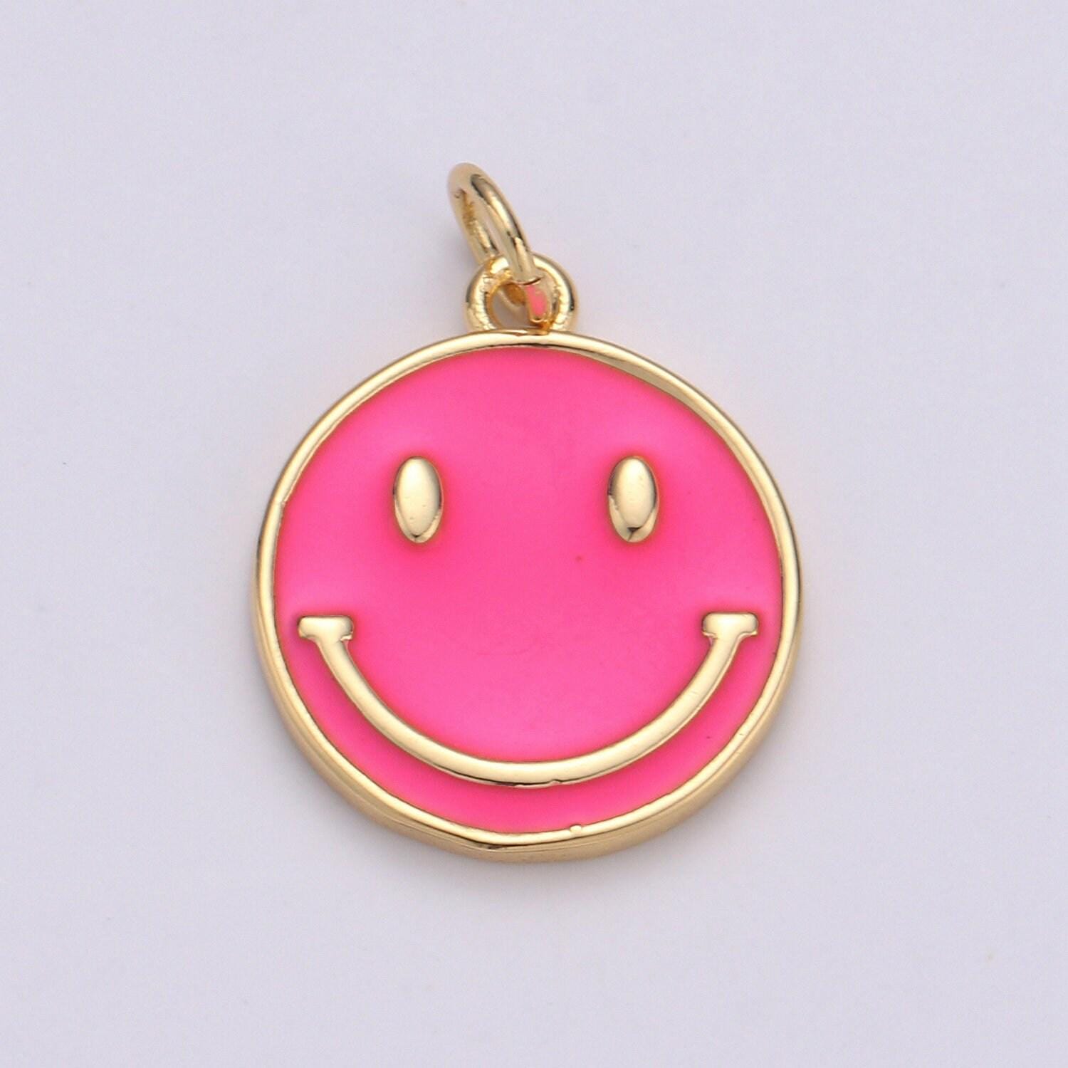 1pc enamel happy face charm, gold smile happy face charms,orange, green, pink, purple dainty smile charm, emoji charm, diy craft pendant