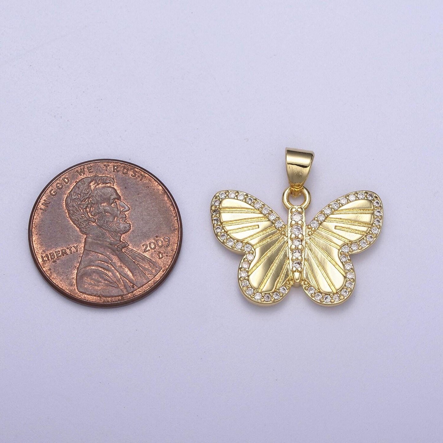 Dainty gold fill butterfly pendant with cz animal charm h-143