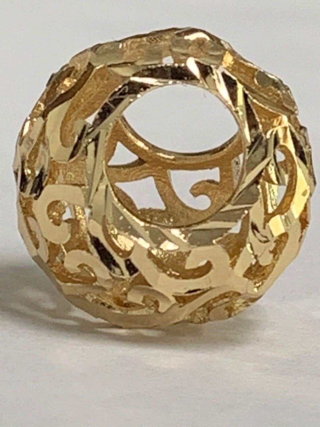 1pc 14k gold filigree beads spacer beads, for diy jewelry making european charms bead bracelet, bead size 15.5x13.7mm hole 6.9mm,410