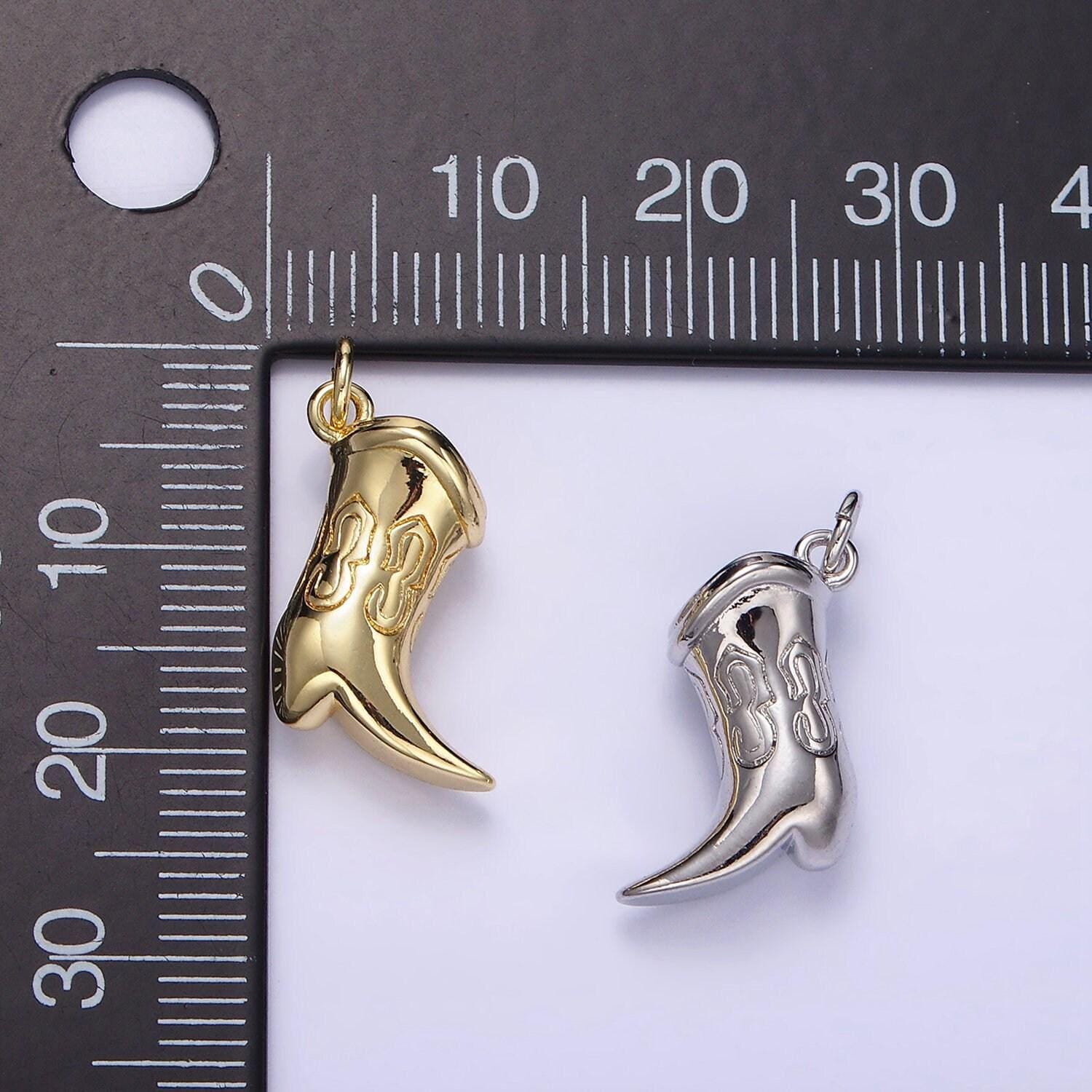 14k gold filled artisan engraved woman boots cowboy boots shoes charm in gold & silver | d416