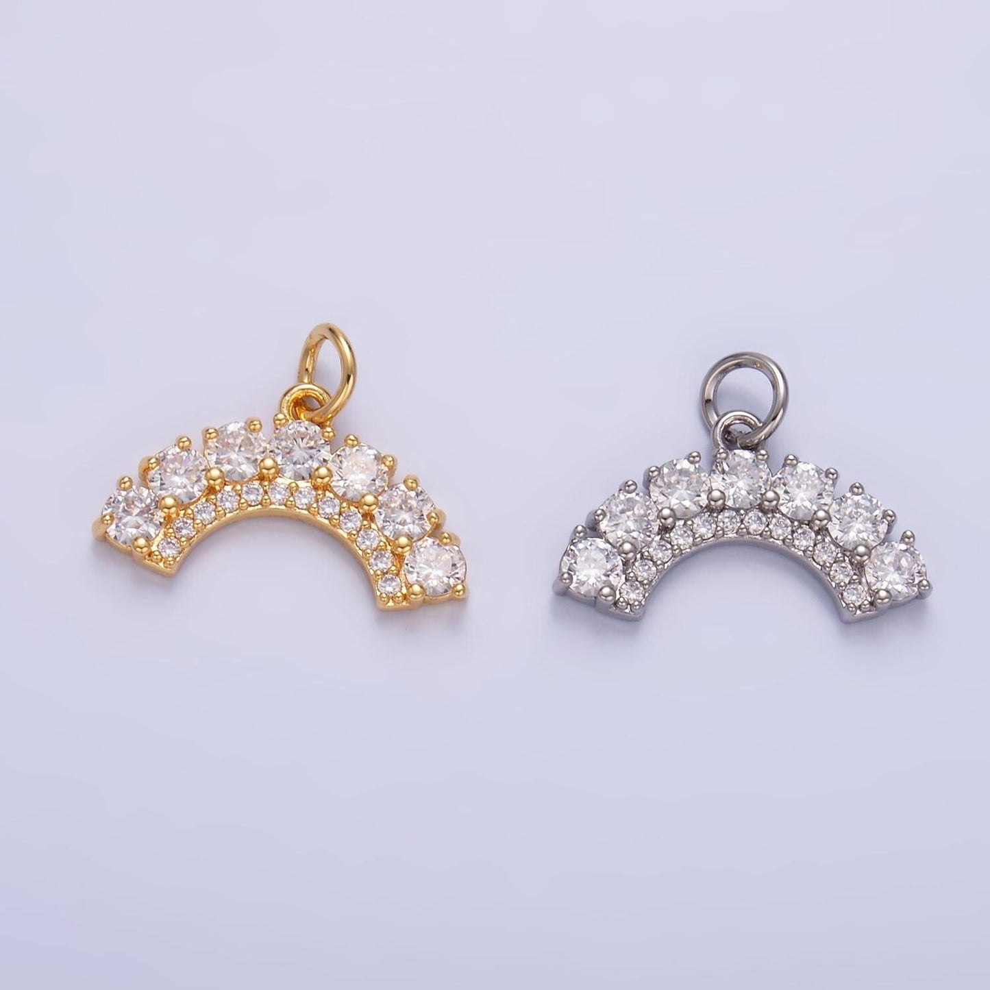 Clear Micro Pave CZ Rainbow Charm Curved Geometric gold filled charm | W419