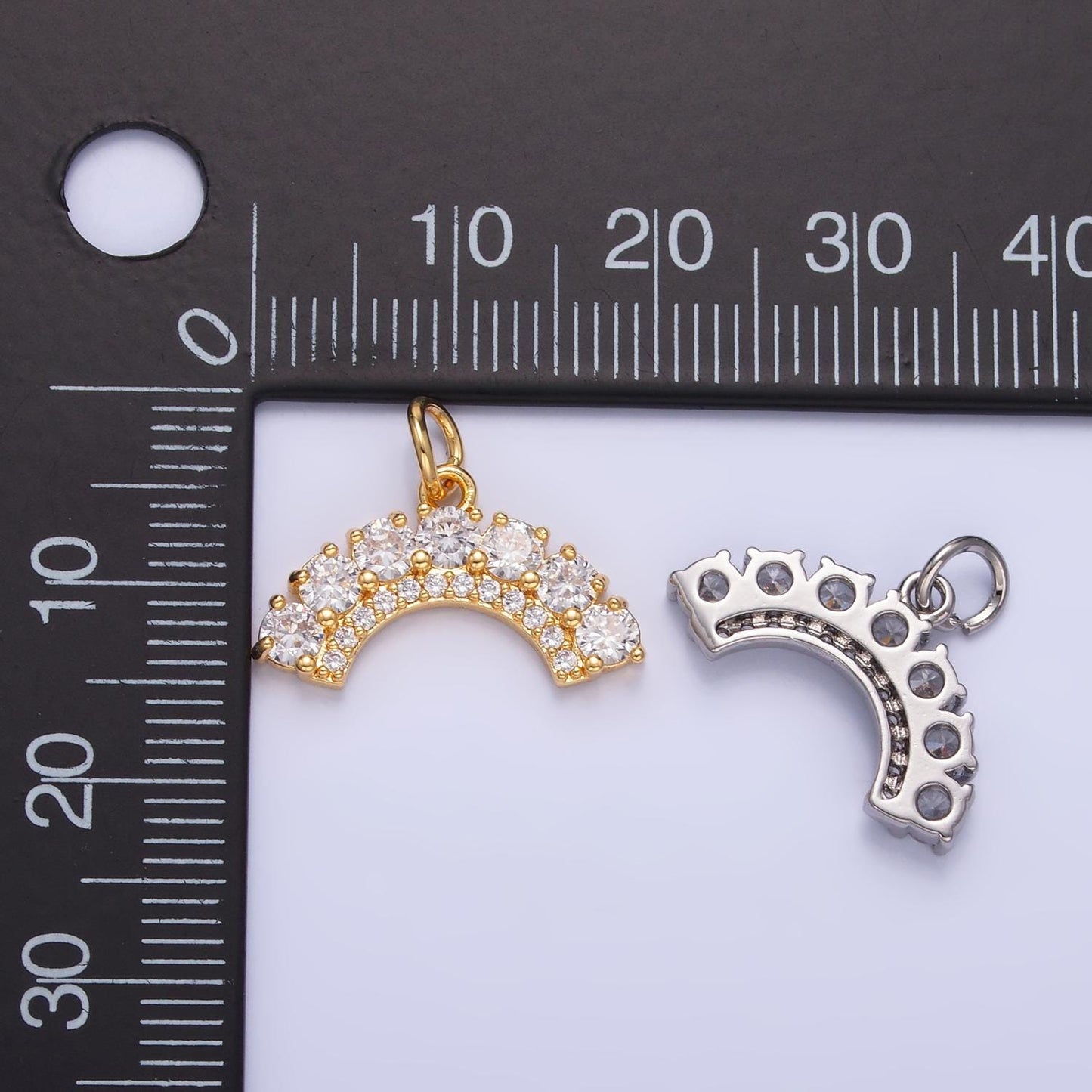 Clear Micro Pave CZ Rainbow Charm Curved Geometric gold filled charm | W419