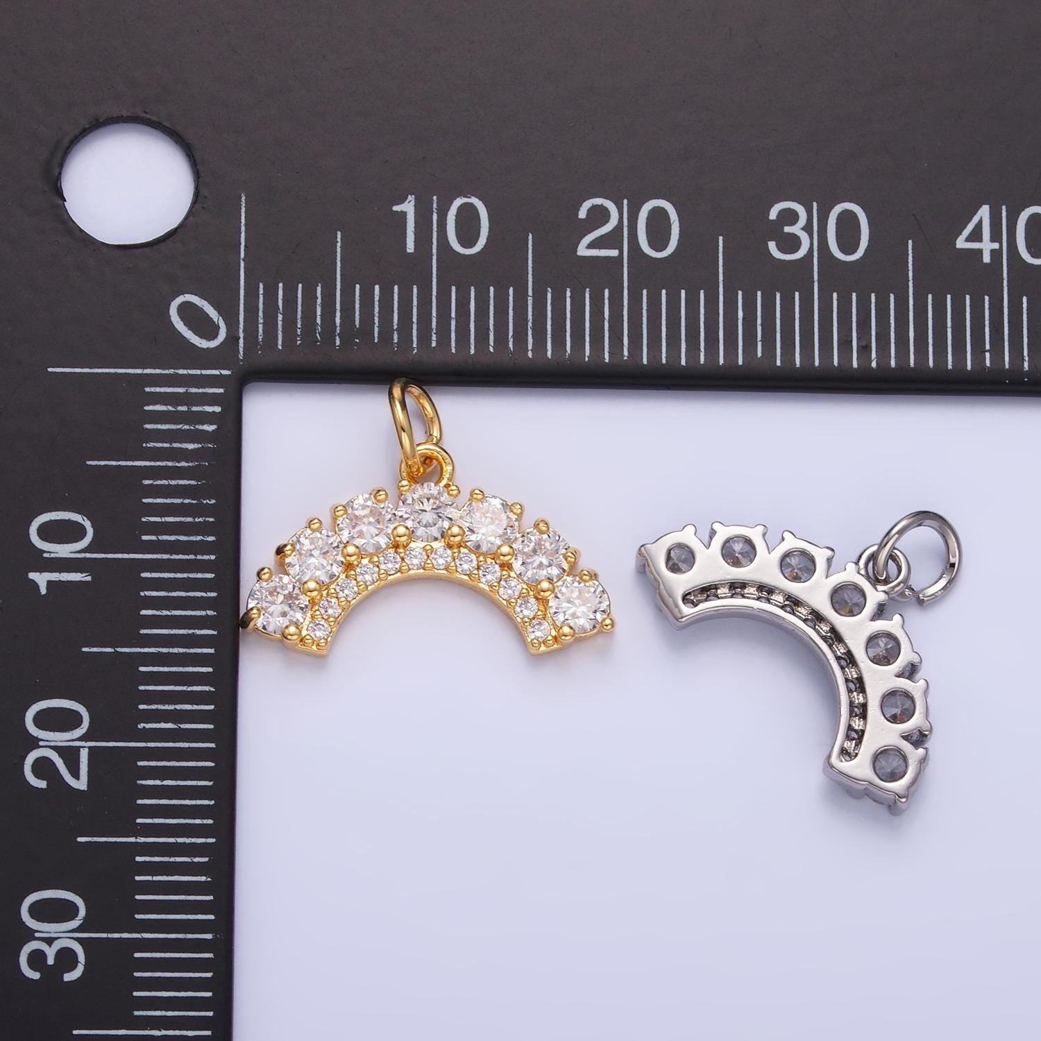 Clear Micro Pave CZ Rainbow Charm Curved Geometric gold filled charm | W419