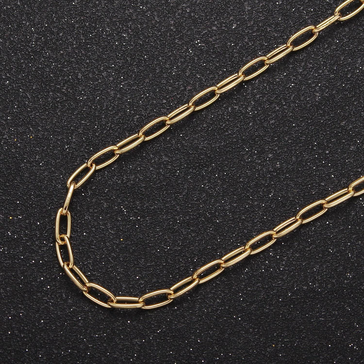 24k gold filled paper clip chain by yard, paperclip chain 2.5-3mm width, wholesale bulk roll chain for jewelry making, 652