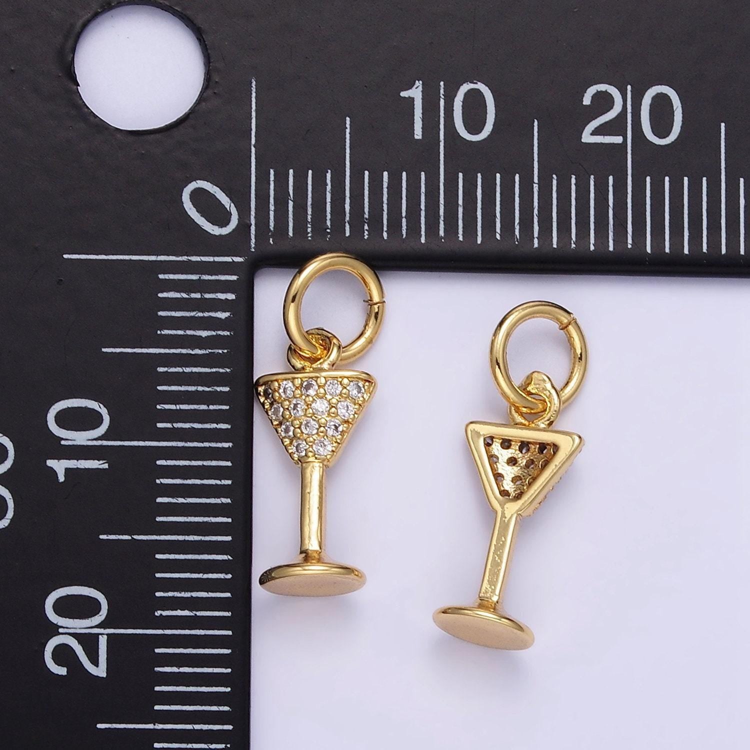 18k gold filled charms micro pave martini glass cz cocktail glass pendant for bracelet necklace component e351