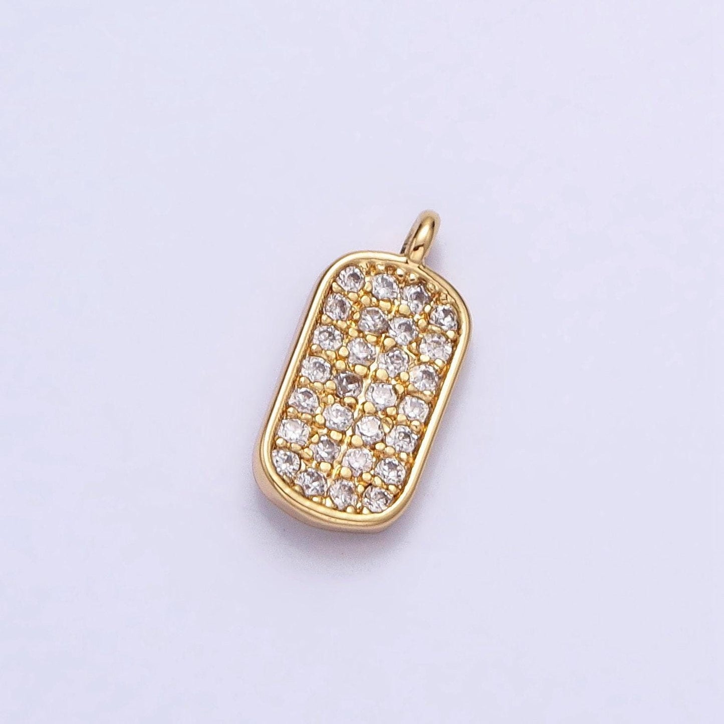 Mini cz micro pave military tag charm, gold plated cubic zirconia pave dog tag pendant ac737 ac738