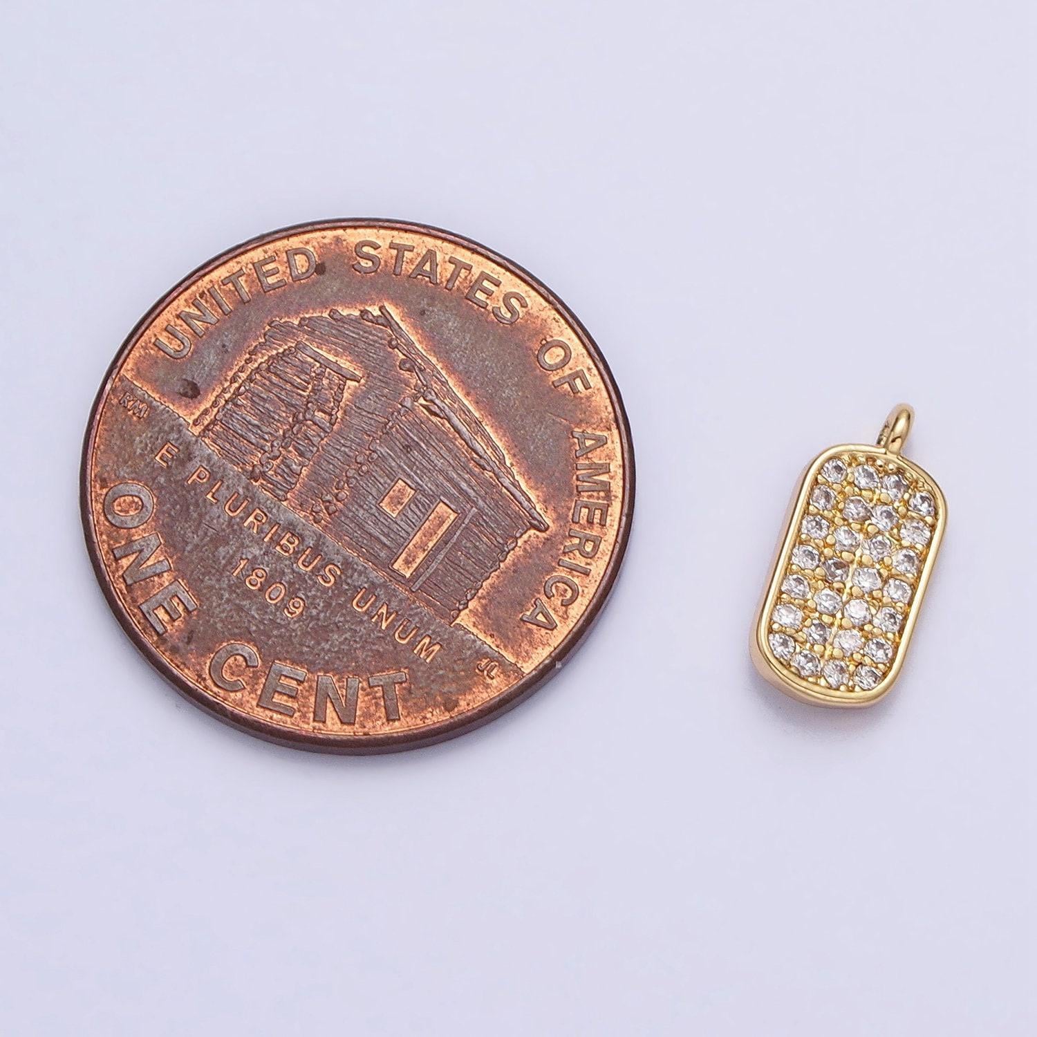 Mini cz micro pave military tag charm, gold plated cubic zirconia pave dog tag pendant ac737 ac738