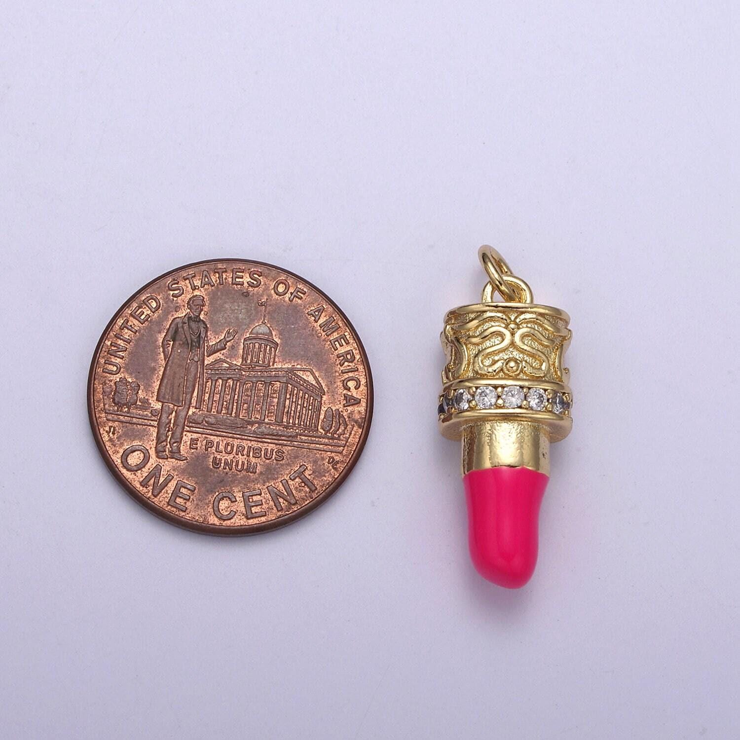 Cz pave pink lipstick charm, lipstick charm, make-up charm, bracelet charm, necklace charm,25x8.8mm, jewelry making charm n-258/n-259/n-260