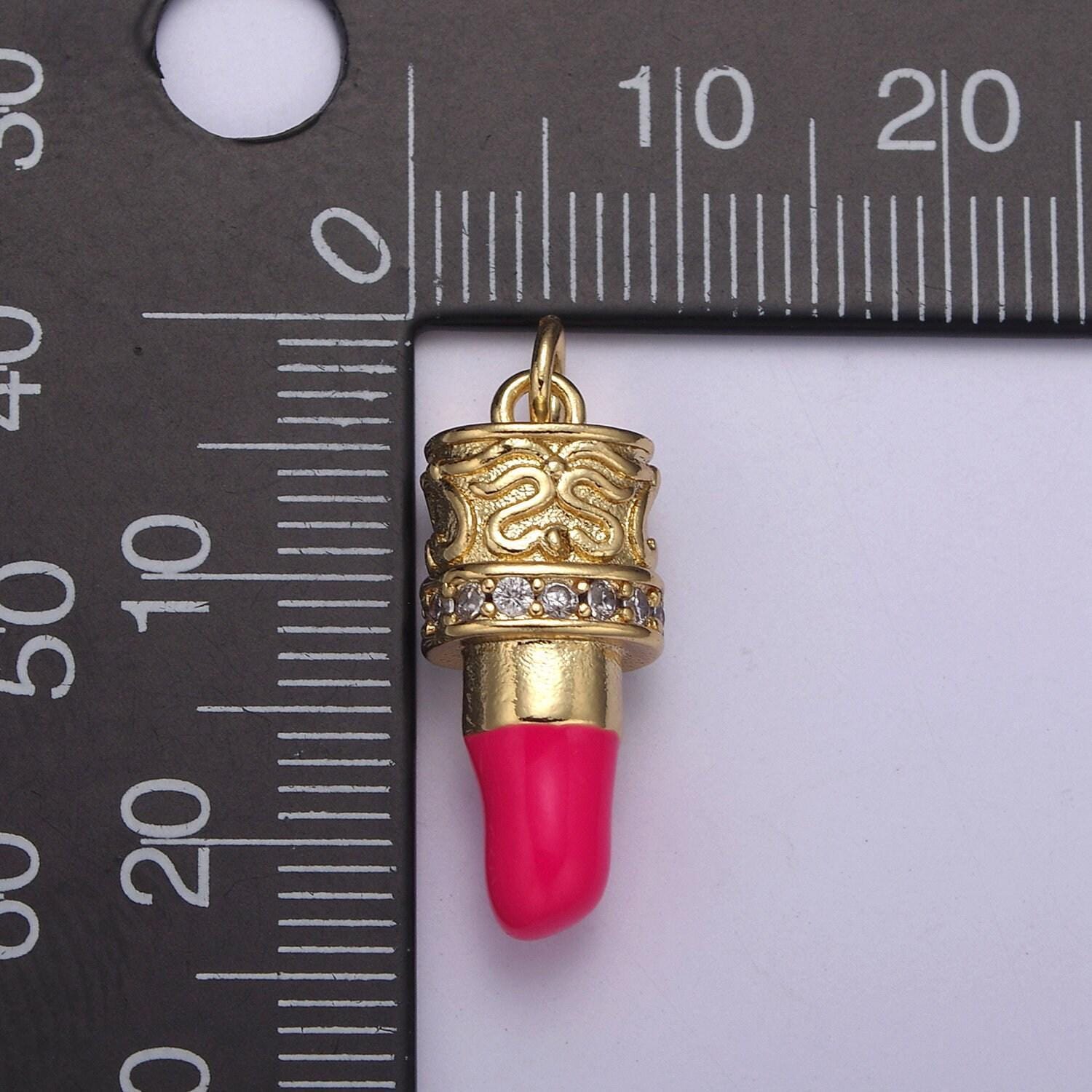 Cz pave pink lipstick charm, lipstick charm, make-up charm, bracelet charm, necklace charm,25x8.8mm, jewelry making charm n-258/n-259/n-260