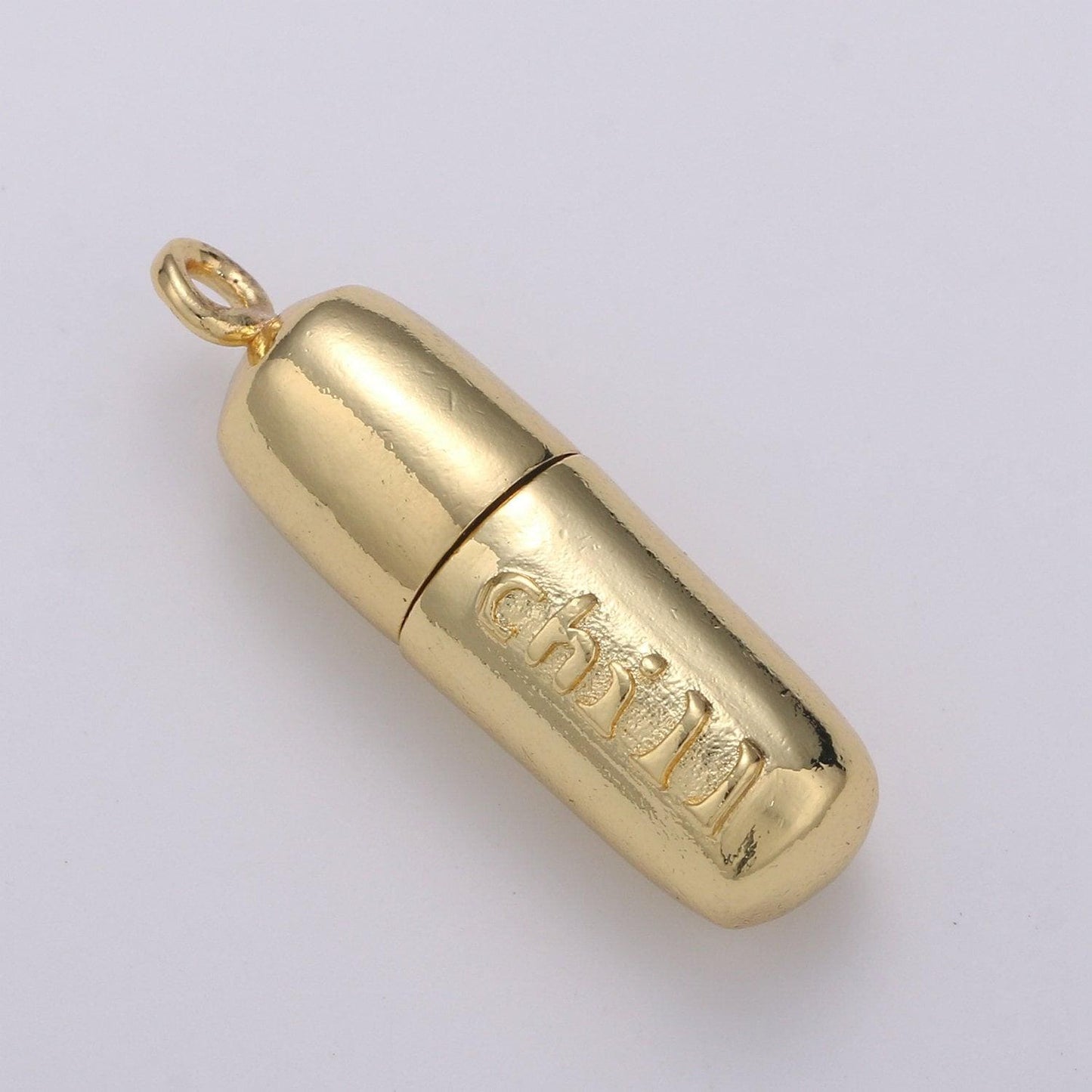 Gold pill charm necklace, dainty word charm love pill bar pendant, chill pill charm necklace pendant happy hope optimist minimalist ch-1343