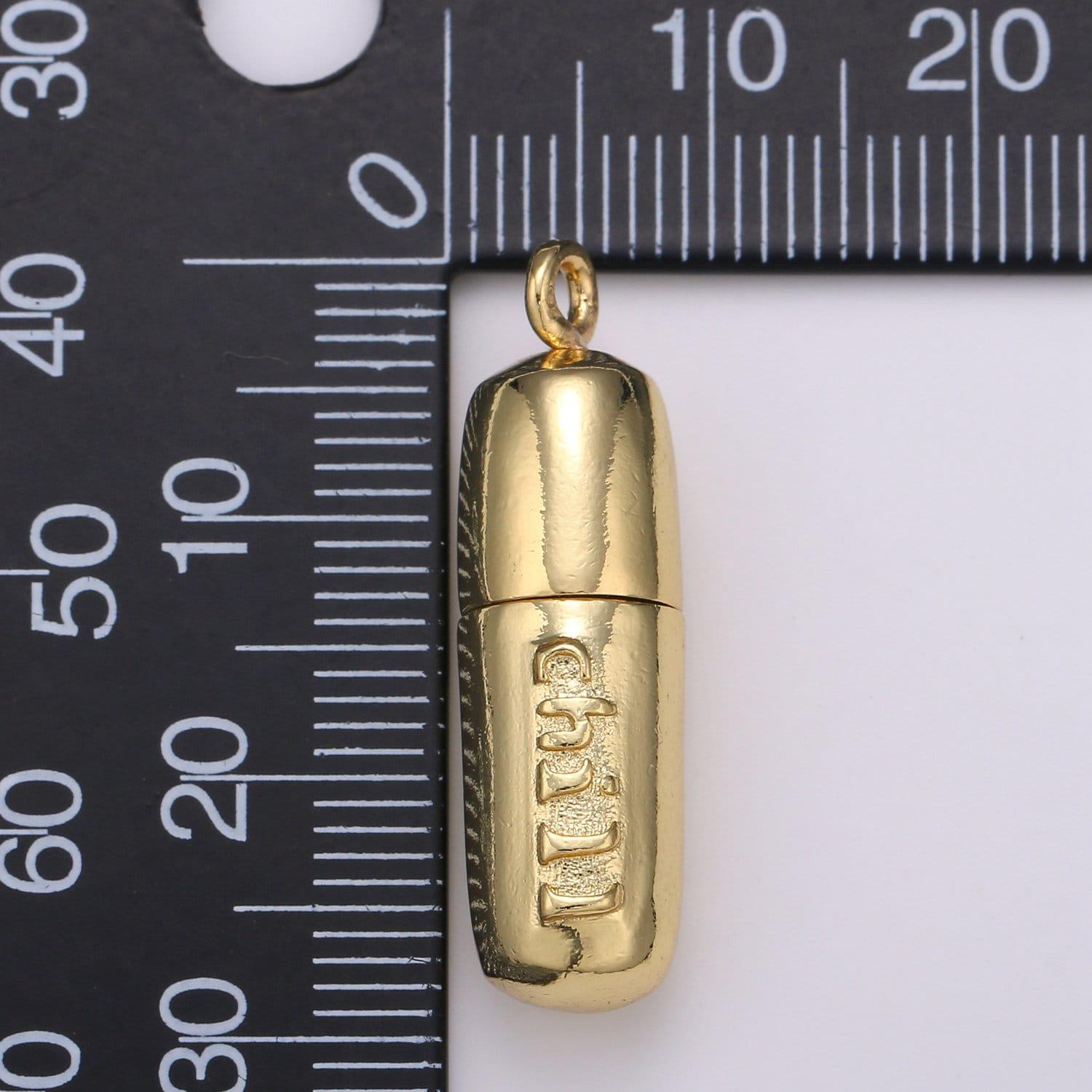 Gold pill charm necklace, dainty word charm love pill bar pendant, chill pill charm necklace pendant happy hope optimist minimalist ch-1343