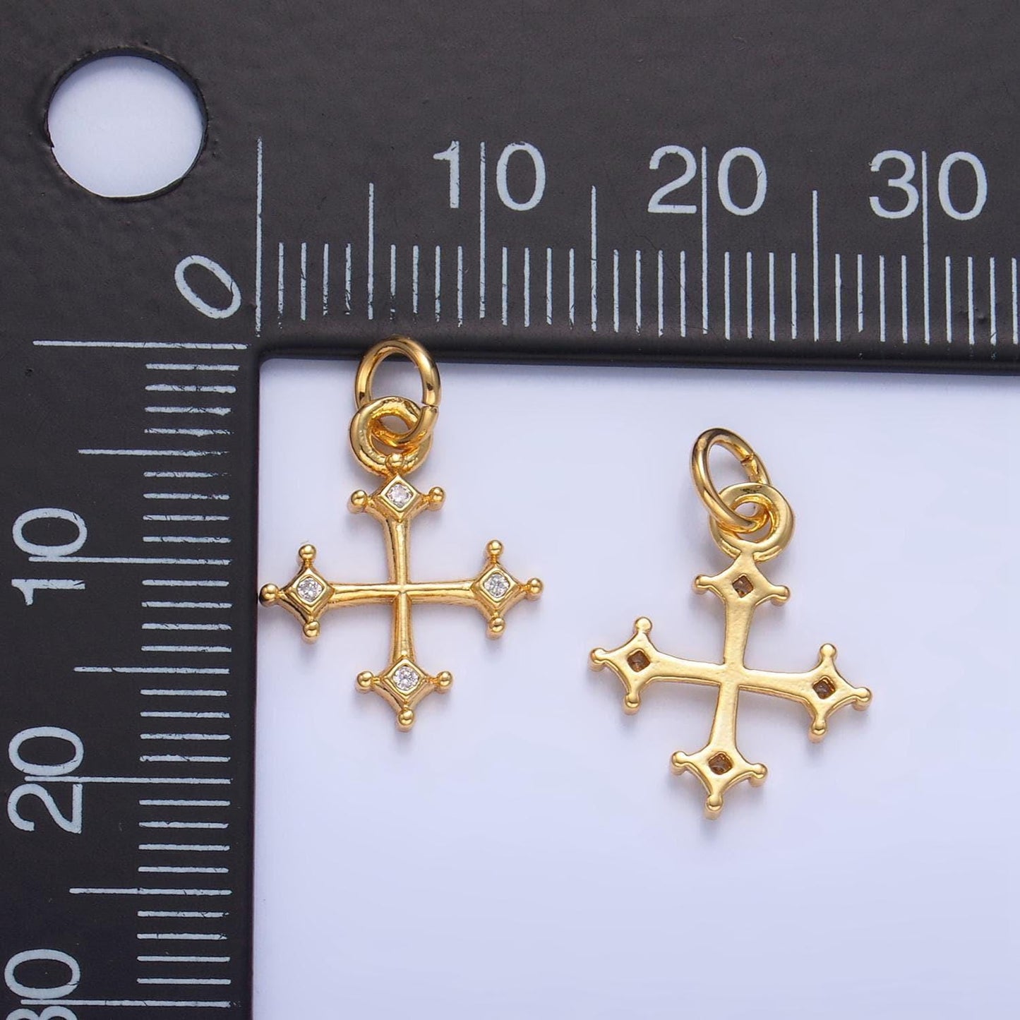 Mini small cz diamond shaped 24k gold filled religious cross charm | w-113