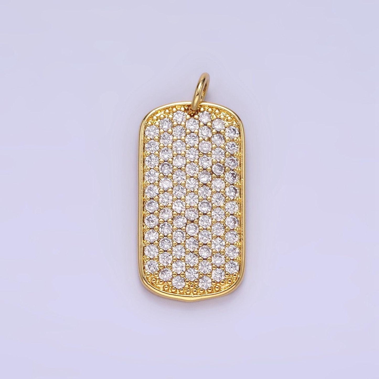 Cz micro pave military tag charm, gold filled cubic zirconia pave dog tag pendant e346