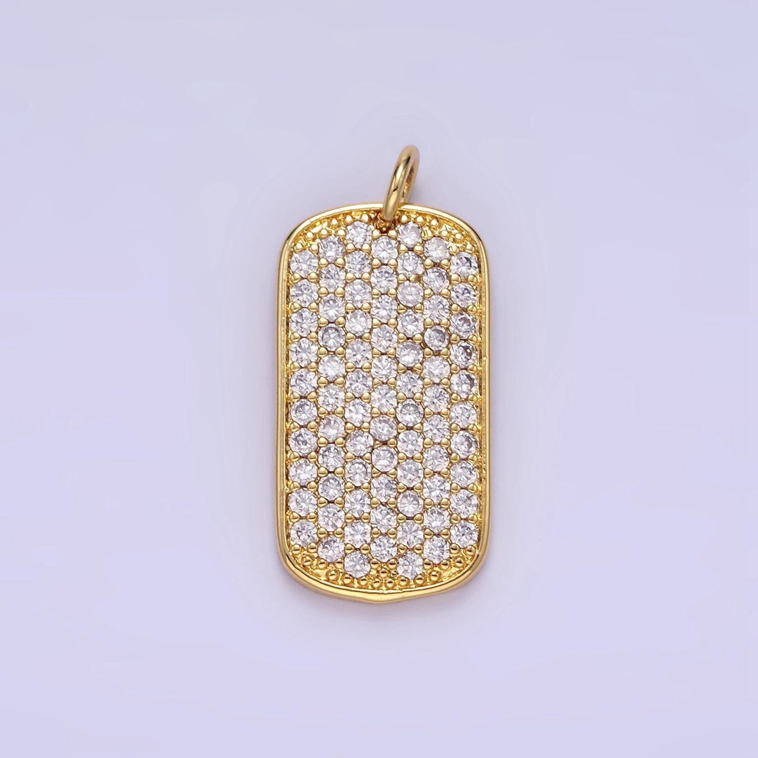 Cz micro pave military tag charm, gold filled cubic zirconia pave dog tag pendant e346