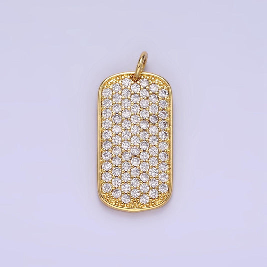 Cz micro pave military tag charm, gold filled cubic zirconia pave dog tag pendant e346