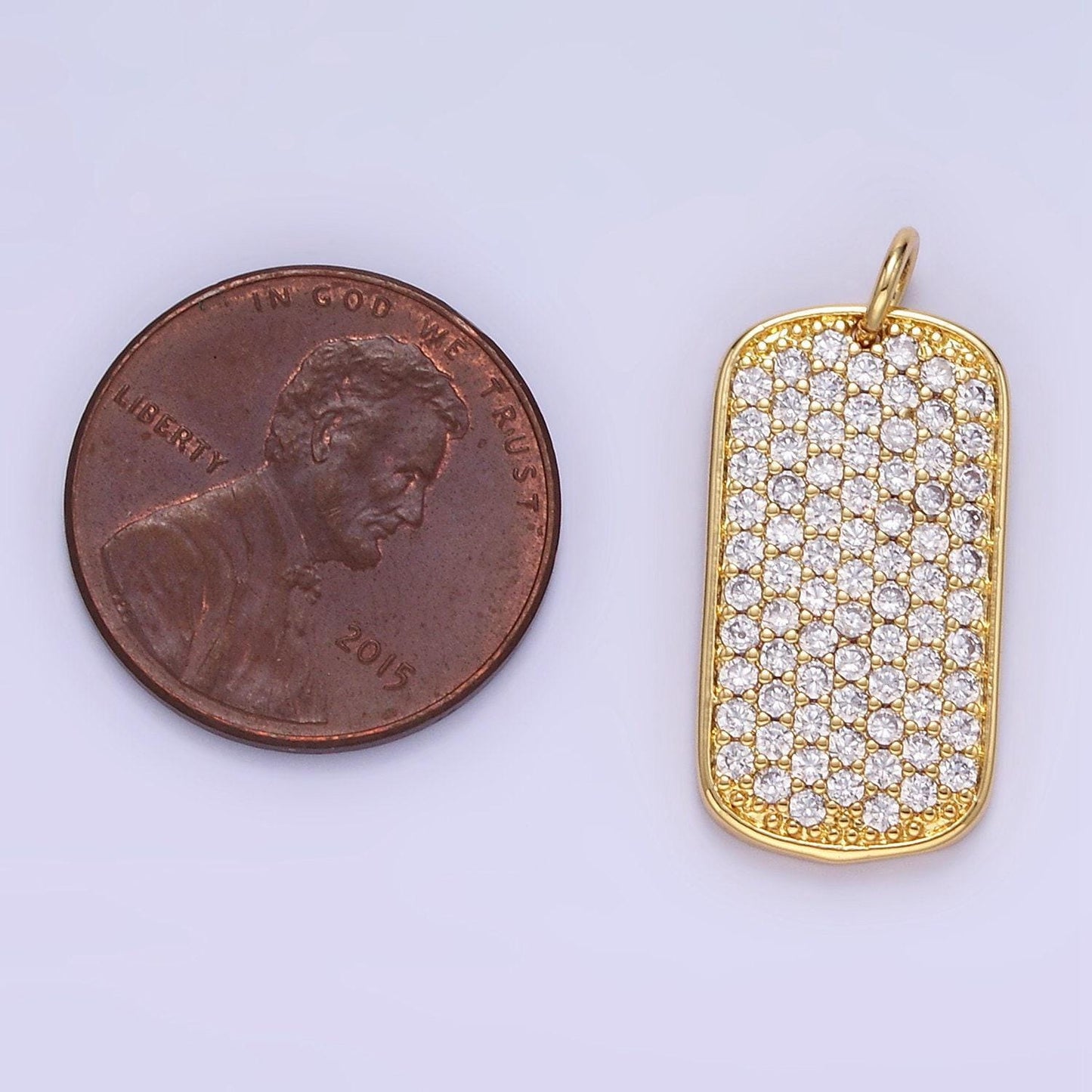 Cz micro pave military tag charm, gold filled cubic zirconia pave dog tag pendant e346