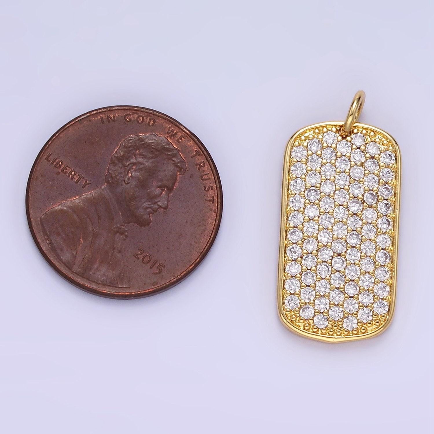 Cz micro pave military tag charm, gold filled cubic zirconia pave dog tag pendant e346