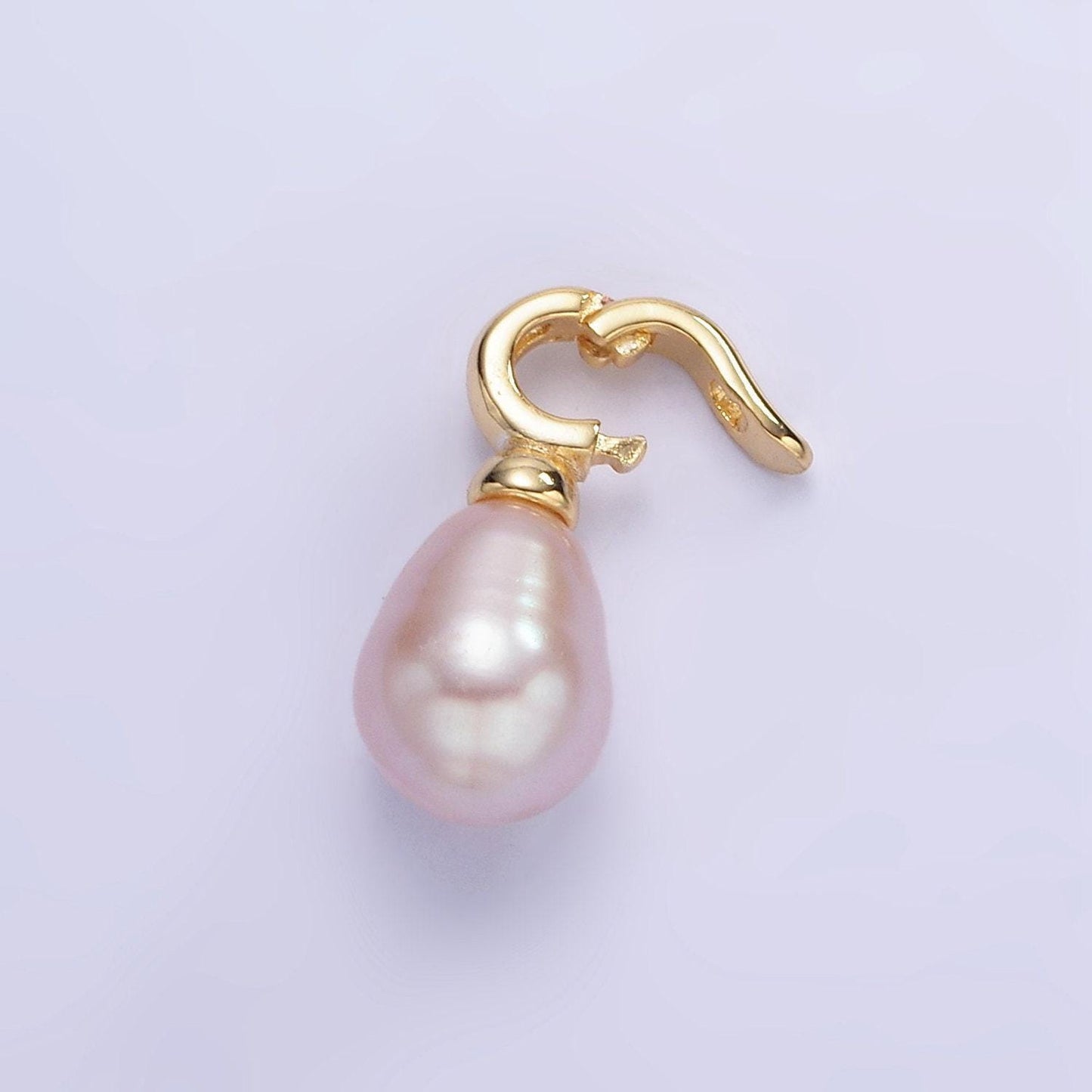 18k gold filled hinged pull clasp charm bail pink pearl charm p-1888
