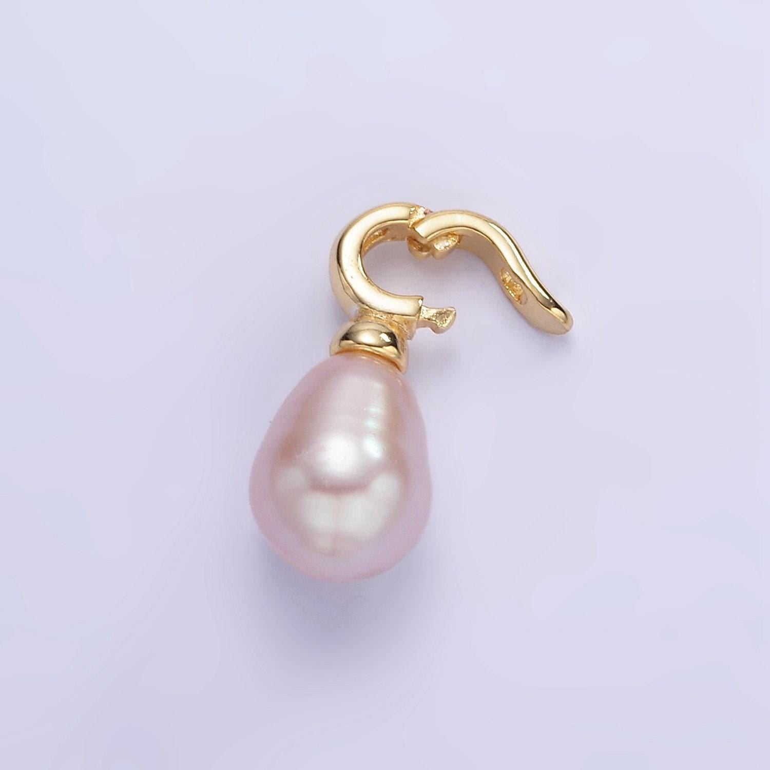 18k gold filled hinged pull clasp charm bail pink pearl charm p-1888