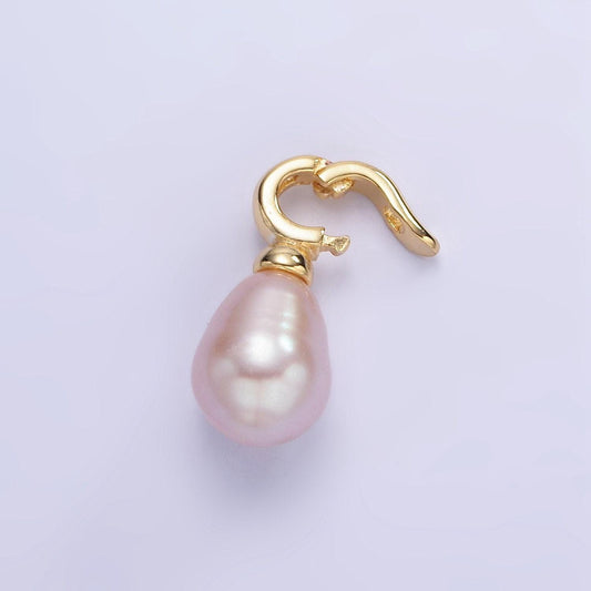 18k gold filled hinged pull clasp charm bail pink pearl charm p-1888