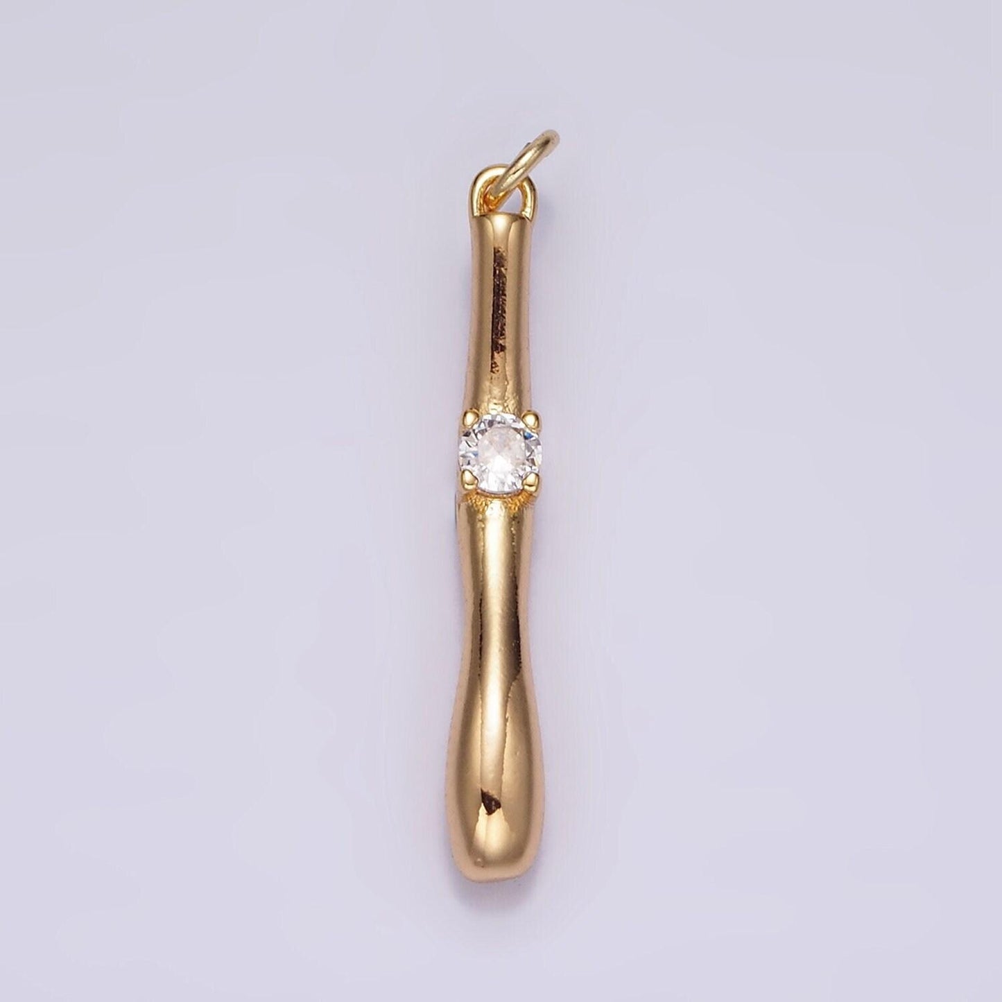 16k gold filled clear cz moten curved linear drop charm | ag459