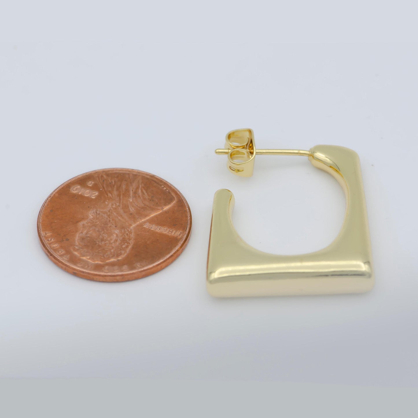 14k gf dainty squared hoops chunky gold hoops,light everyday wear hoop earrings,bold zoom hoop earring unique shape earring p-259