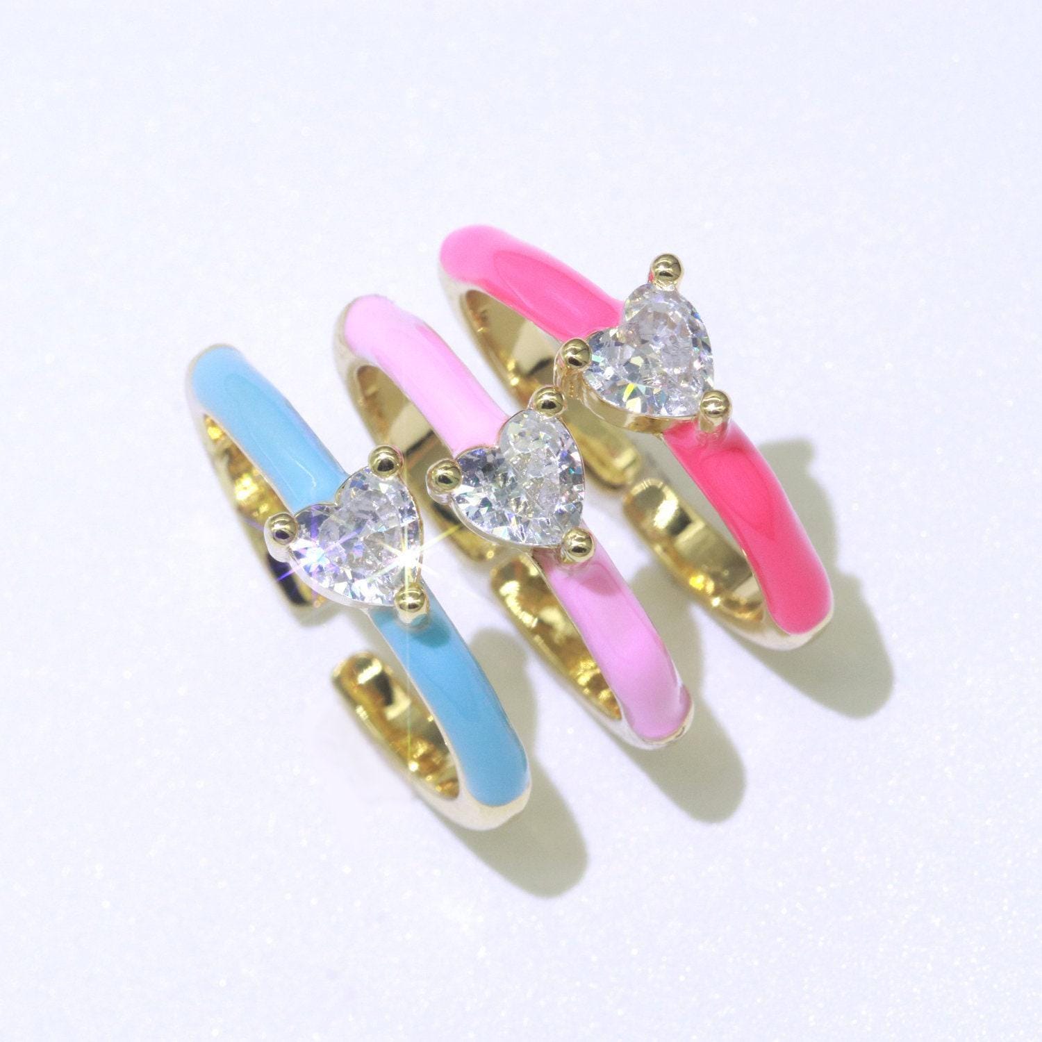 Pastel color enamel ring y2k jewelry heart cubic zirconia for stacking ring midi dainty ring for women girl birthday christmas gift