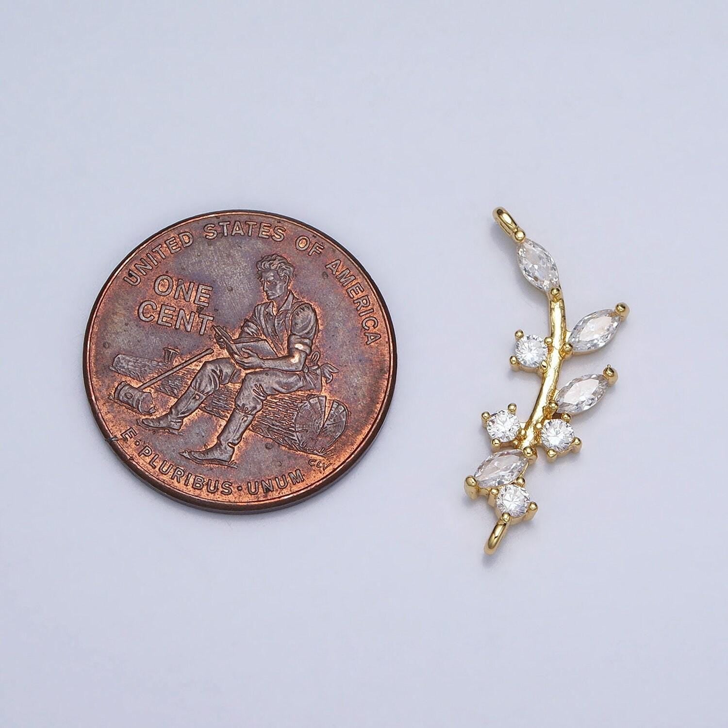 18k gold filled nature olive leaf marquise cz curved connector in gold & silver | y-844