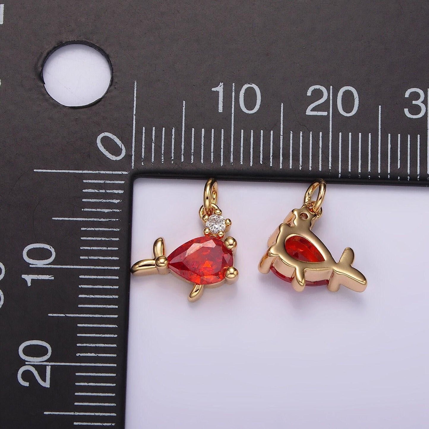 14k gold filled mini fish red cz add-on charm | ag426