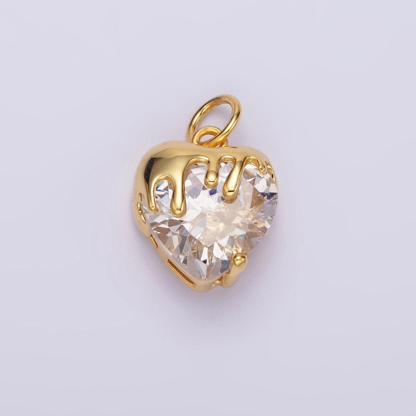 14k gold filled clear, pink, purple, yellow. black heart cz molten drip charm in gold & silver | n1537 - n1546