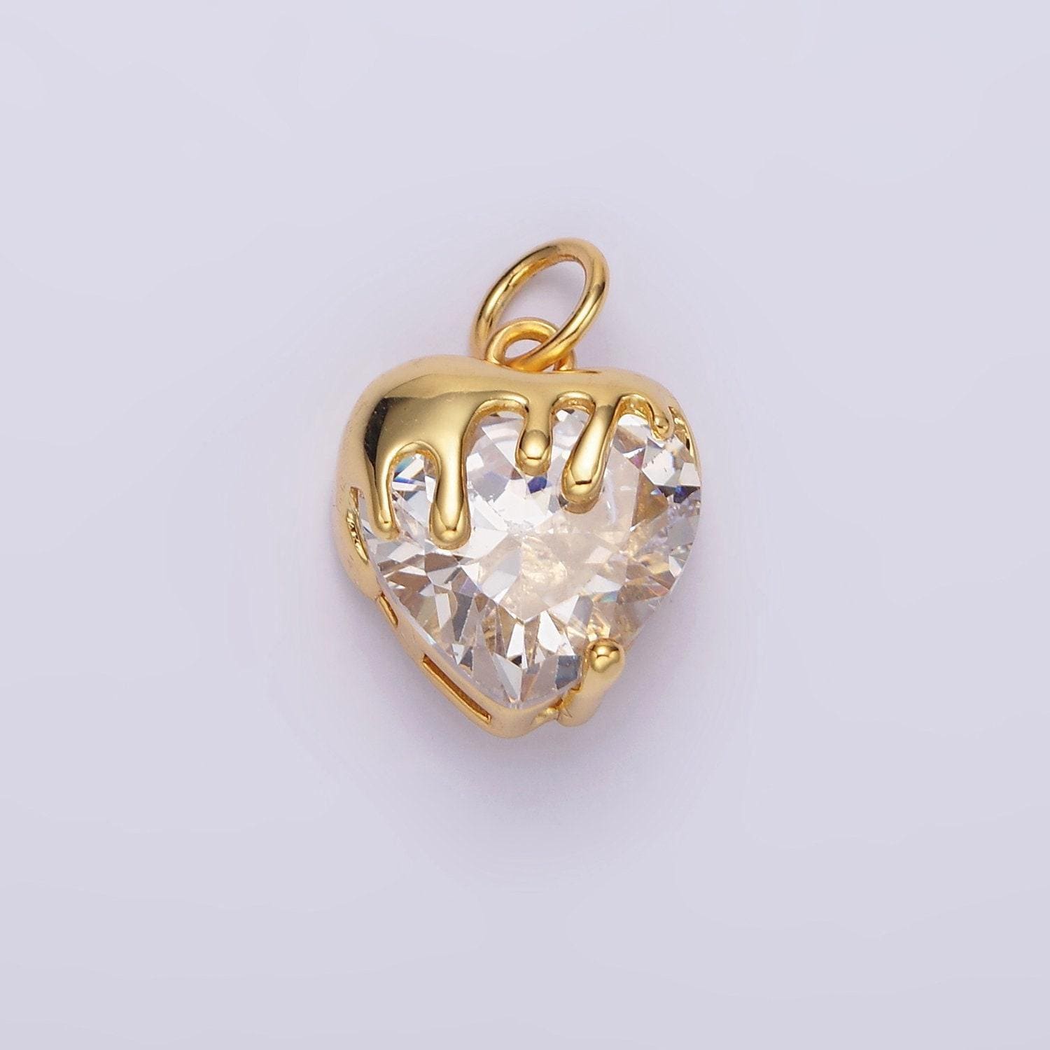14k gold filled clear, pink, purple, yellow. black heart cz molten drip charm in gold & silver | n1537 - n1546