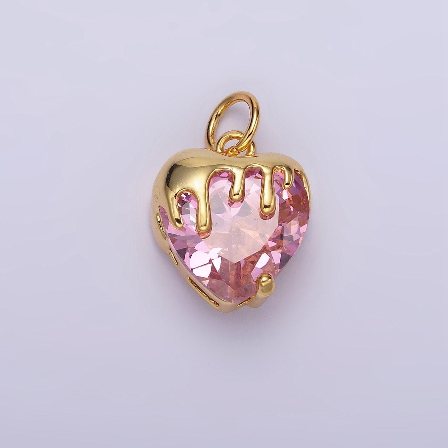14k gold filled clear, pink, purple, yellow. black heart cz molten drip charm in gold & silver | n1537 - n1546