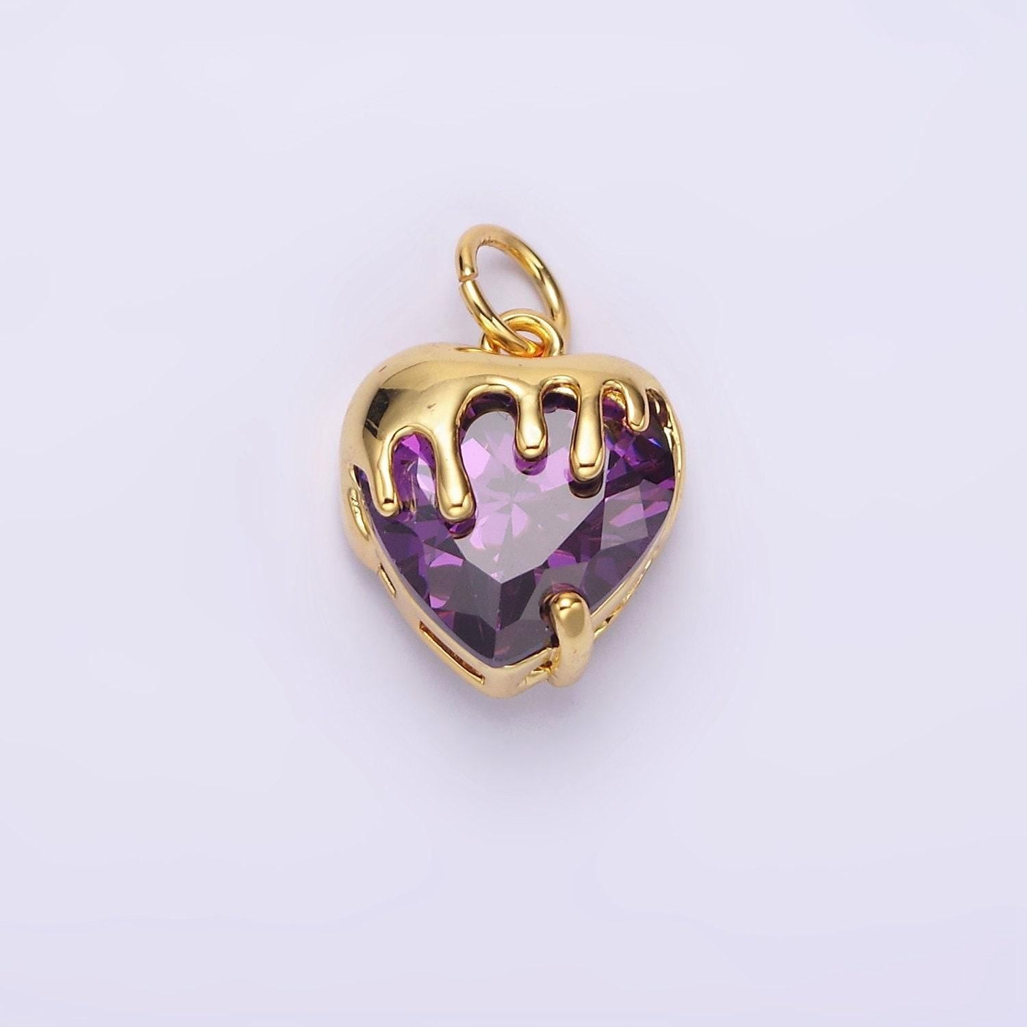 14k gold filled clear, pink, purple, yellow. black heart cz molten drip charm in gold & silver | n1537 - n1546