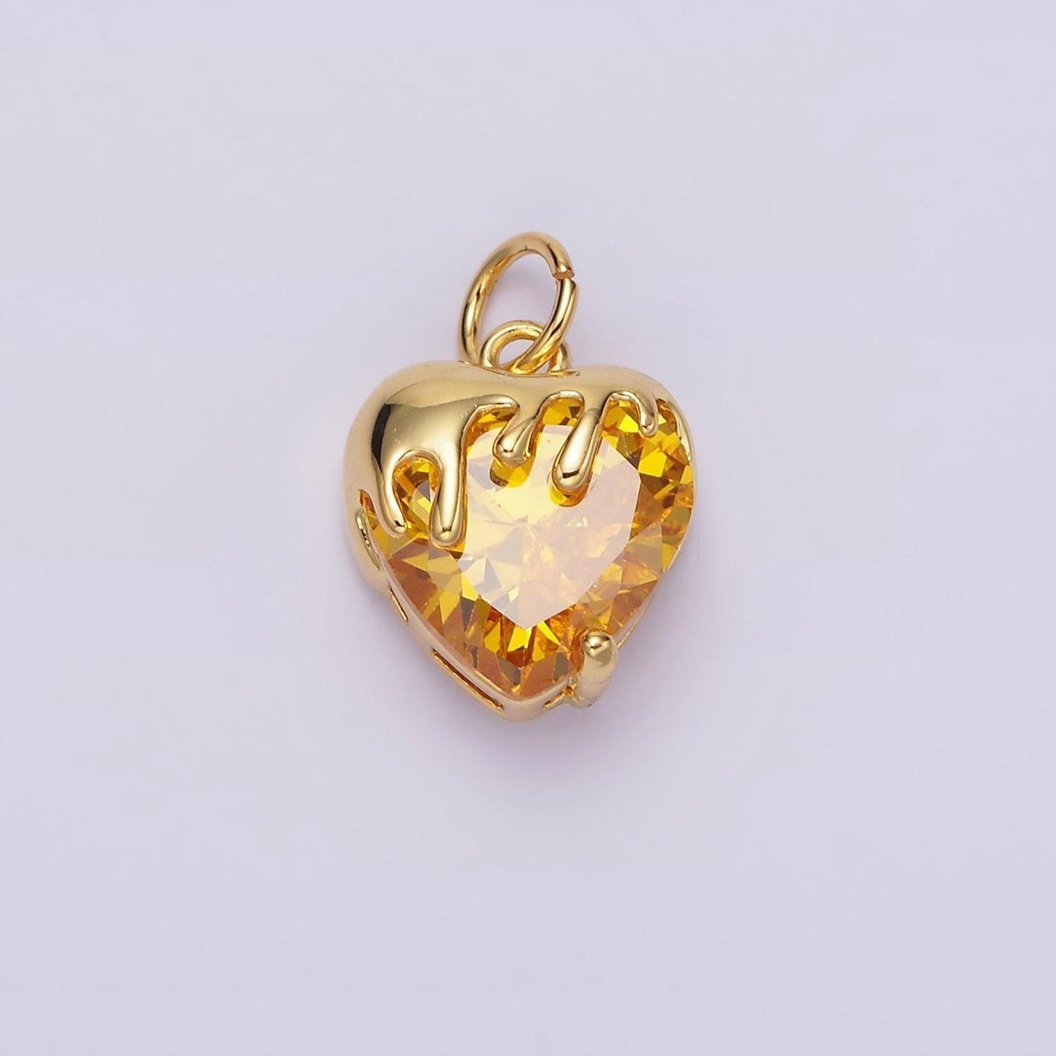 14k gold filled clear, pink, purple, yellow. black heart cz molten drip charm in gold & silver | n1537 - n1546