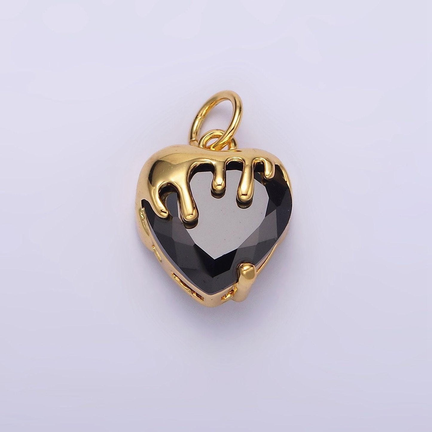 14k gold filled clear, pink, purple, yellow. black heart cz molten drip charm in gold & silver | n1537 - n1546