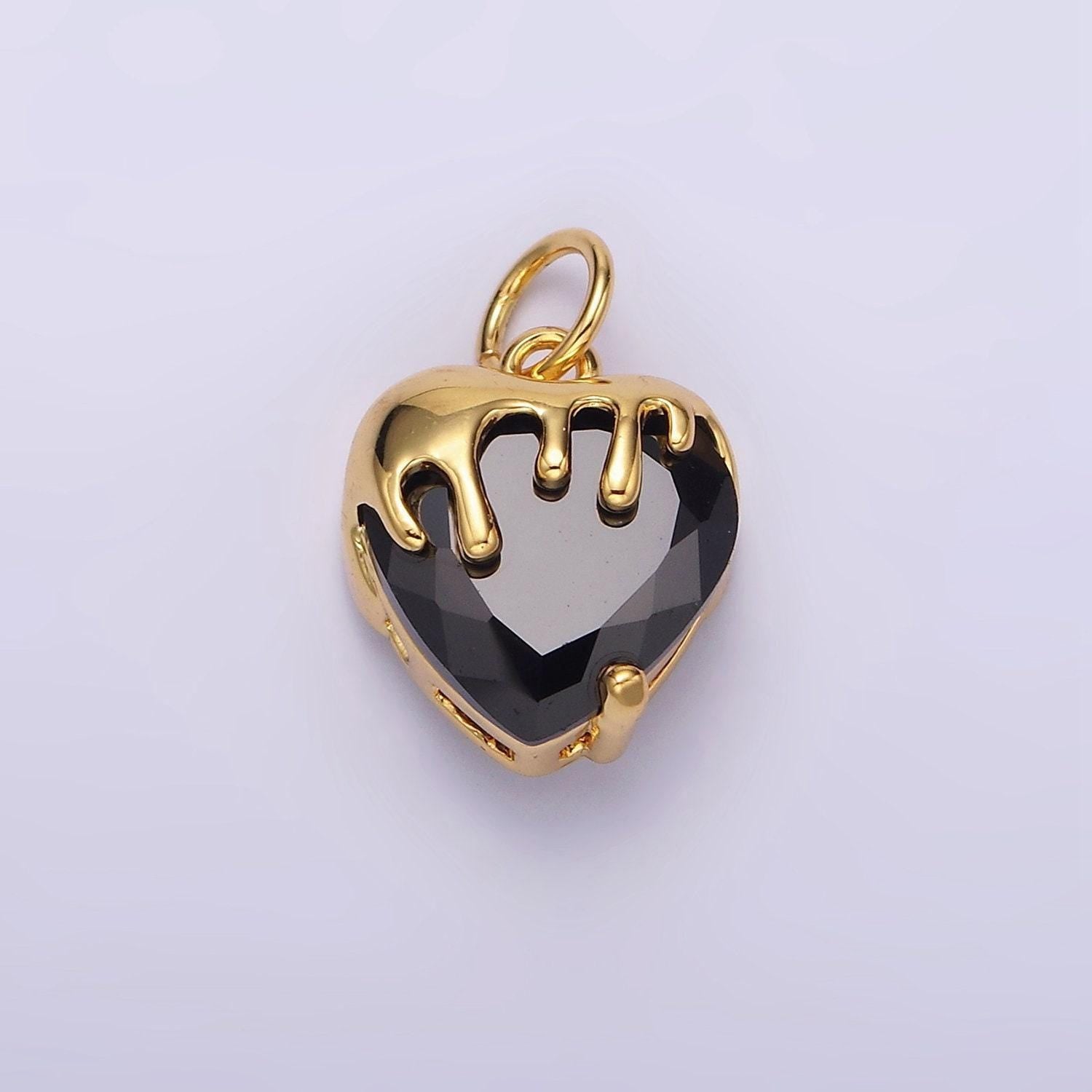 14k gold filled clear, pink, purple, yellow. black heart cz molten drip charm in gold & silver | n1537 - n1546