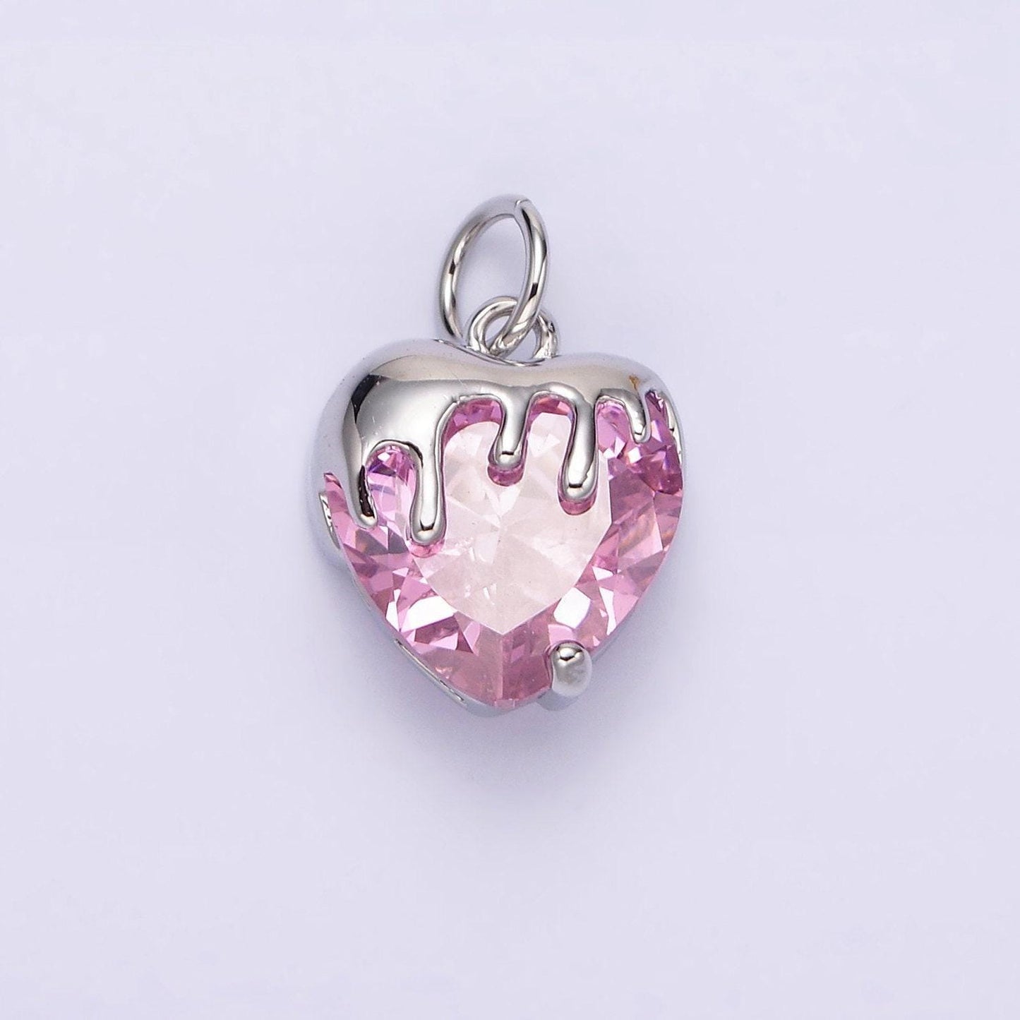 14k gold filled clear, pink, purple, yellow. black heart cz molten drip charm in gold & silver | n1537 - n1546