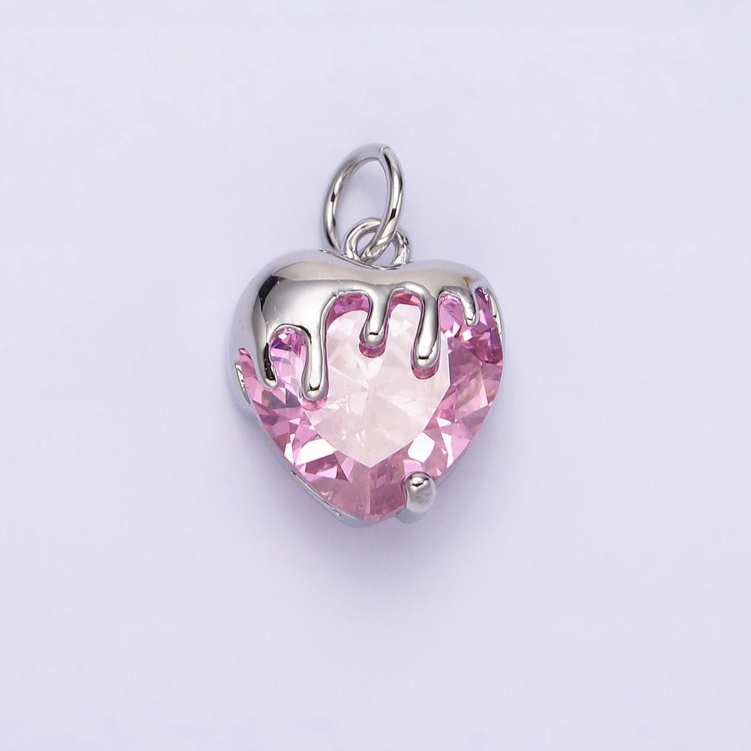 14k gold filled clear, pink, purple, yellow. black heart cz molten drip charm in gold & silver | n1537 - n1546