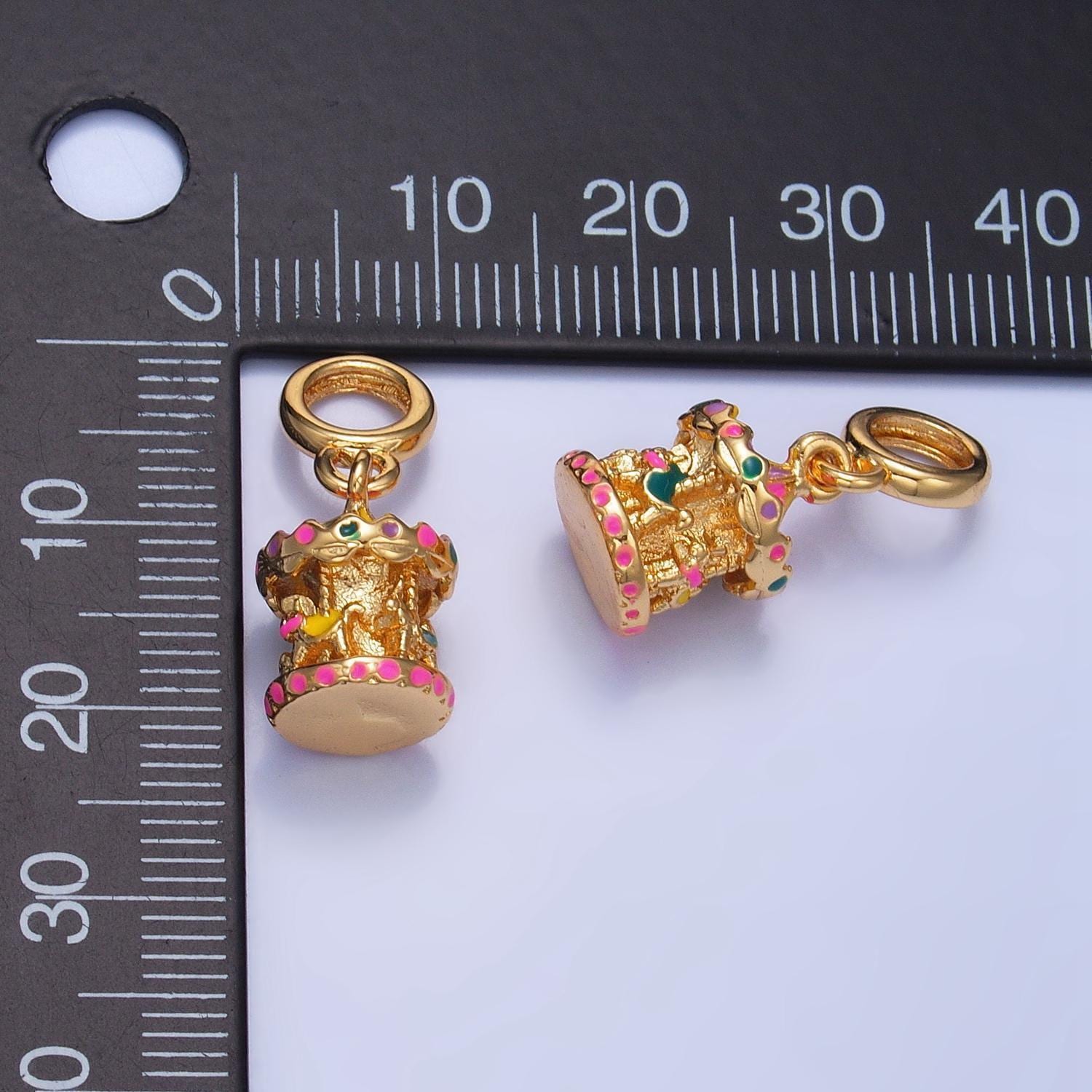 Enamel carnival merry go round carousel 24k gold filled multidimensional drop charm | ac-180