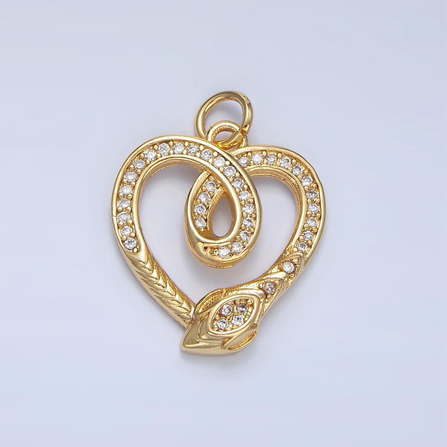 Cz micro paved open heart snake animal 24k gold filled charm | ac-178