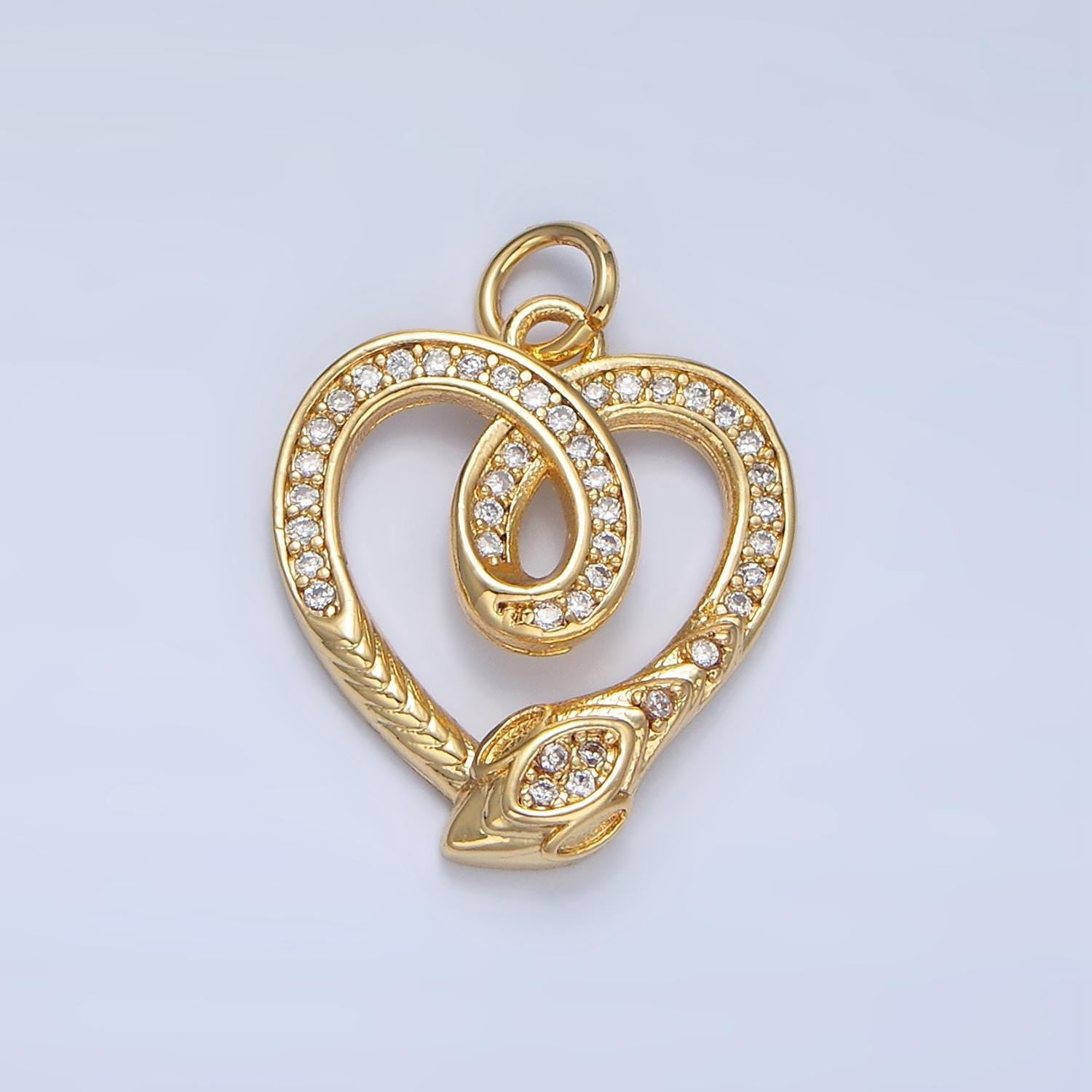 Cz micro paved open heart snake animal 24k gold filled charm | ac-178