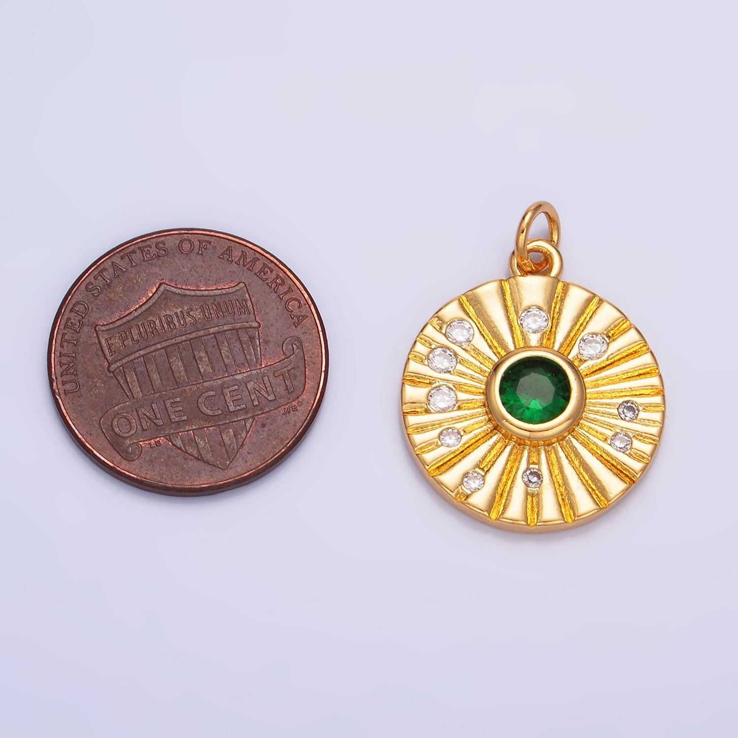 24k gold filled sun charm necklace, celestial necklace pendant gold cubic green sun beam charm necklace sunburst charm w274