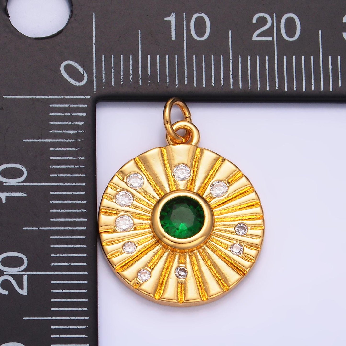 24k gold filled sun charm necklace, celestial necklace pendant gold cubic green sun beam charm necklace sunburst charm w274
