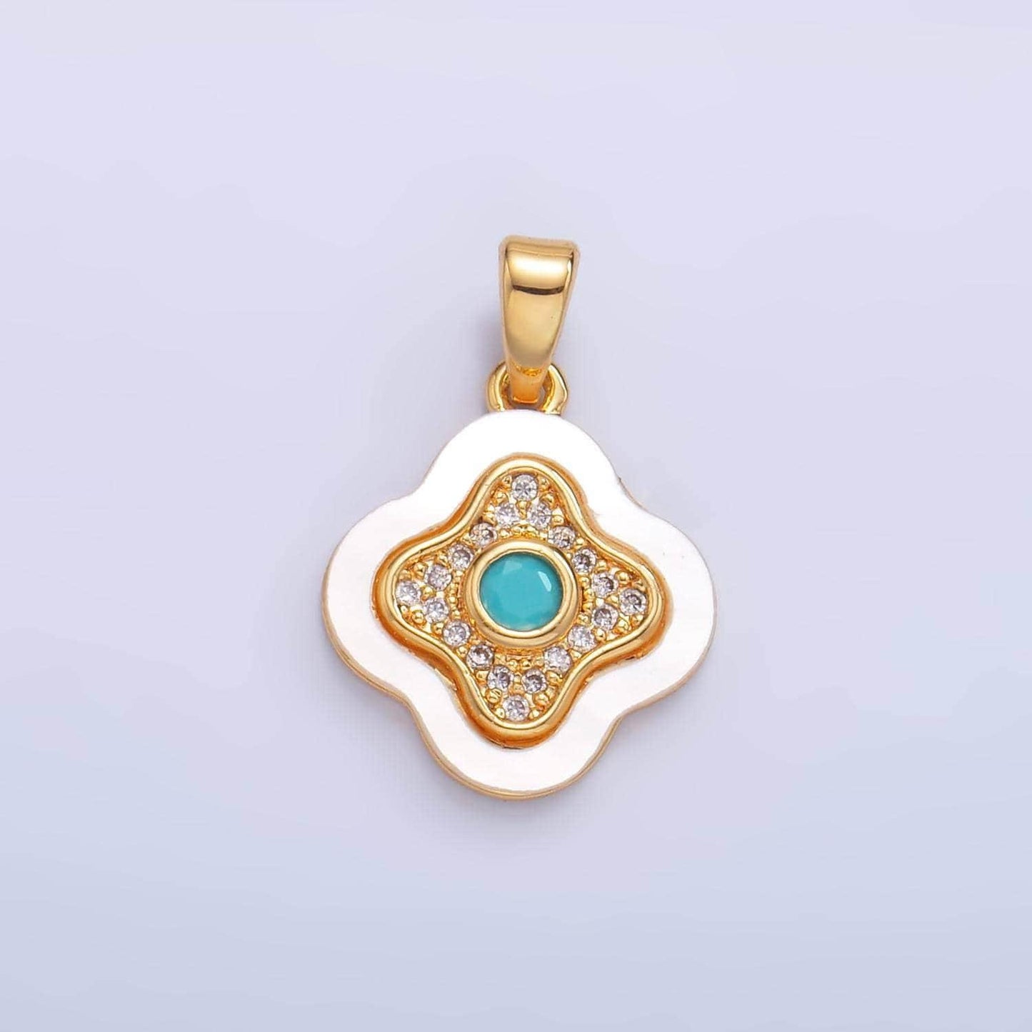 Gold pearl charm four leaf clover pendant silver pearl floral charm good luck jewelry aa1053