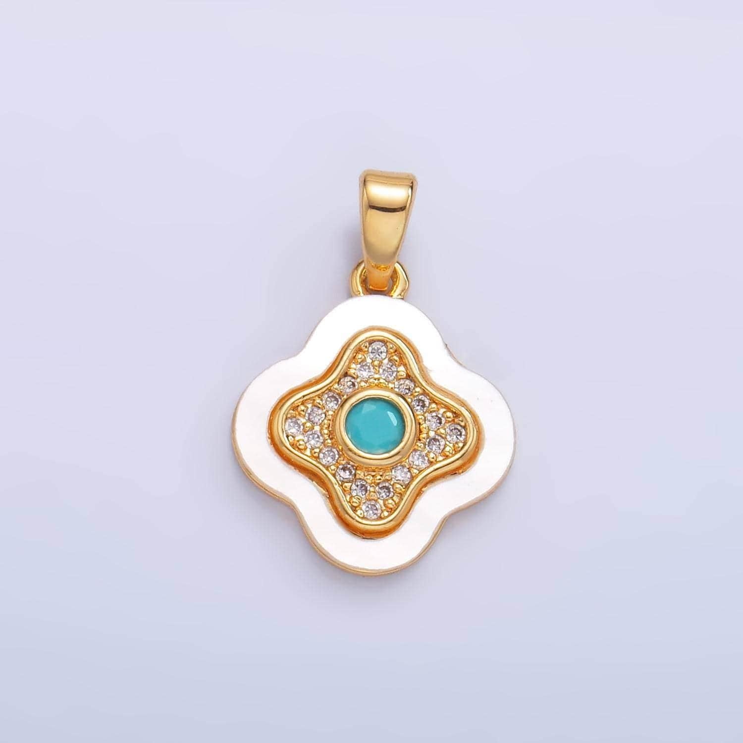 Gold pearl charm four leaf clover pendant silver pearl floral charm good luck jewelry aa1053