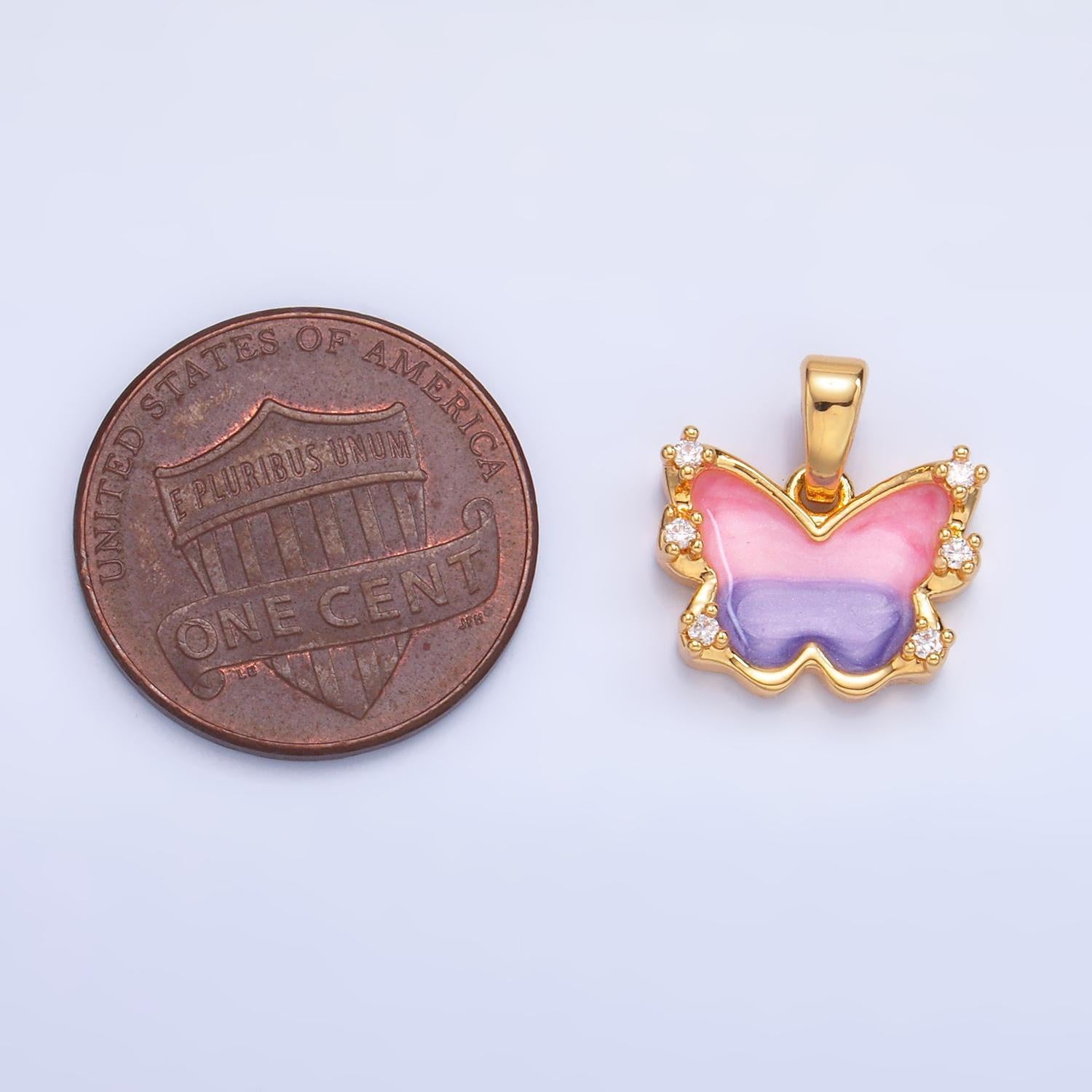 Multicolor gradient enamel butterfly charm 24k gold filled mariposa pendant | aa-1055