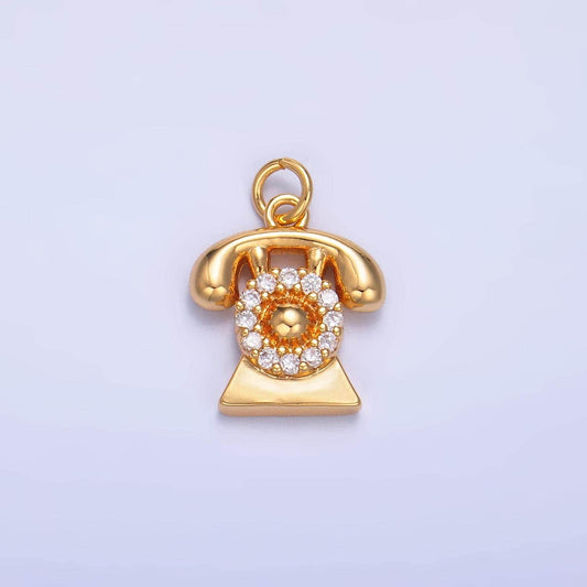 24k gold filled telephone charm pendant retro phone gadget charm necklace gift idea gold charm for bracelet necklace w393