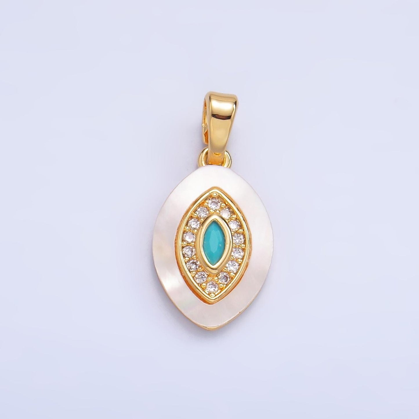 Gold pearl charm evil eye pendant turquoise eye charm amulet protection jewelry aa1052