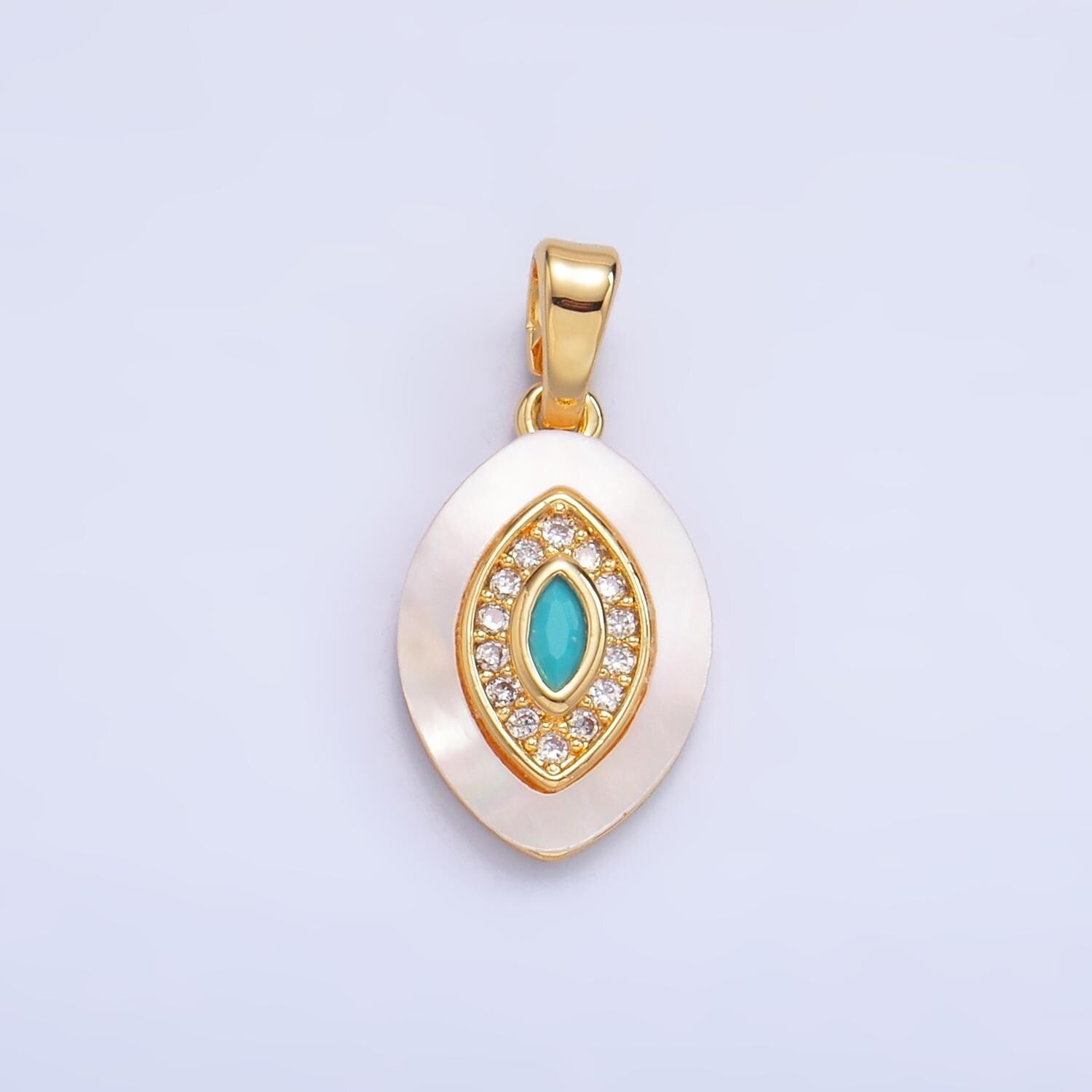 Gold pearl charm evil eye pendant turquoise eye charm amulet protection jewelry aa1052