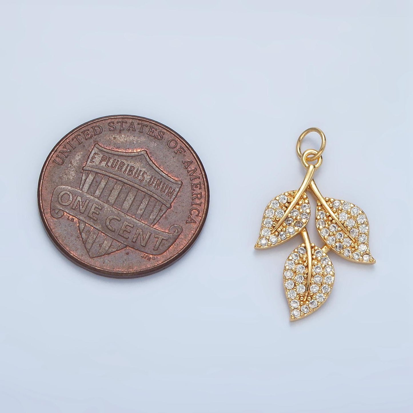 Small gold leaf charm micro pave cz leaf mini add-on charm | w277